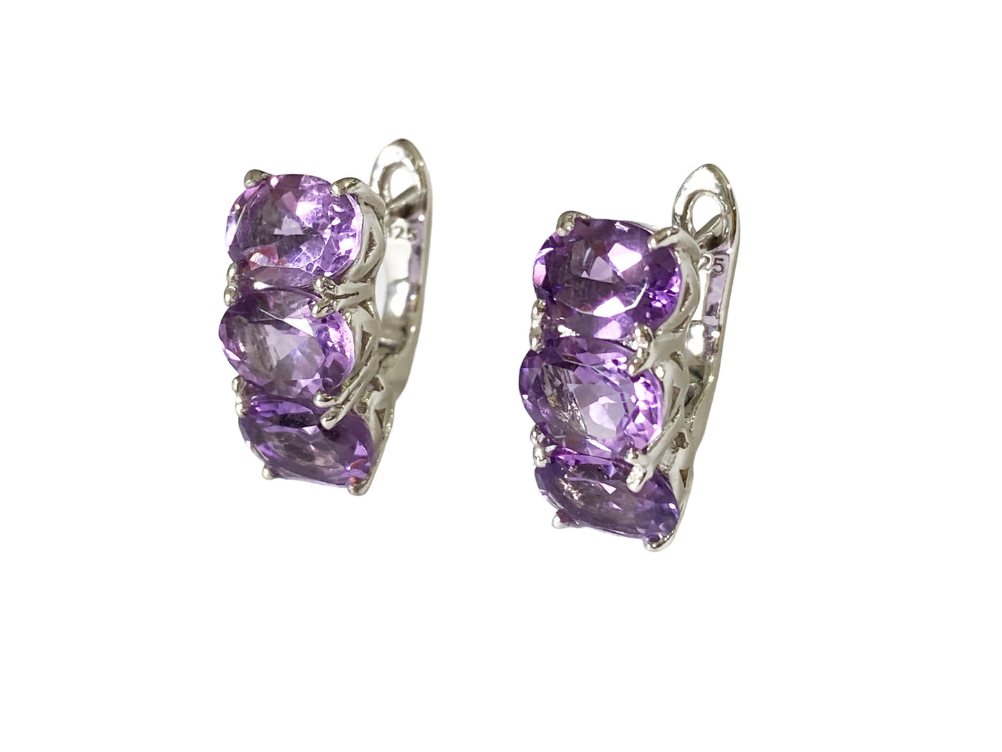 #7251 Sterling Silver  Earrings with Oval Brazilian Amethyst