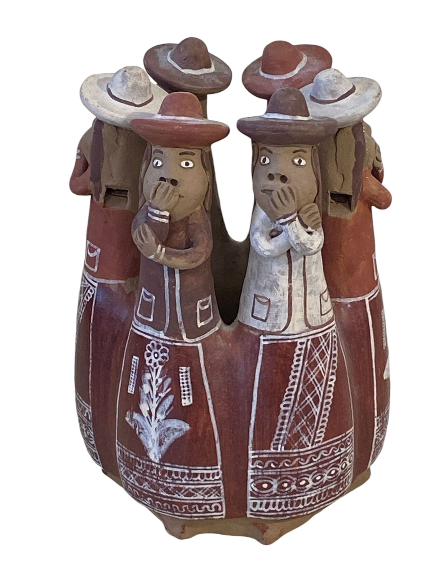 #6209 Peruvian Folk Art Circle of 6 Women Whistle Terra Cotta Pottery