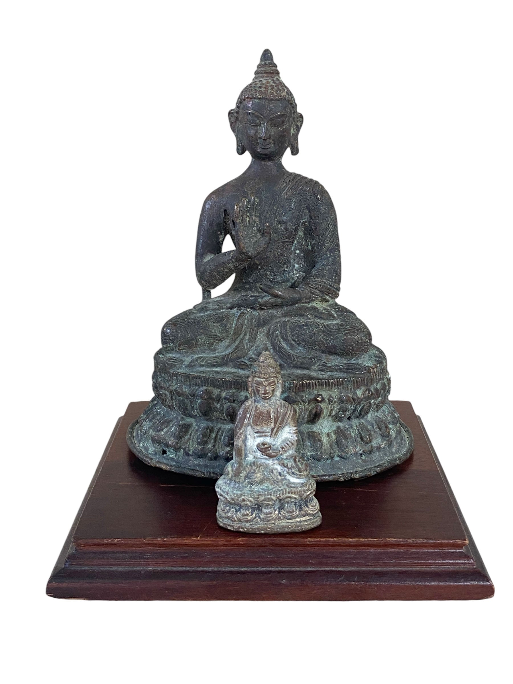 Vintage Bronze Buddha Statue Wood newest Stand