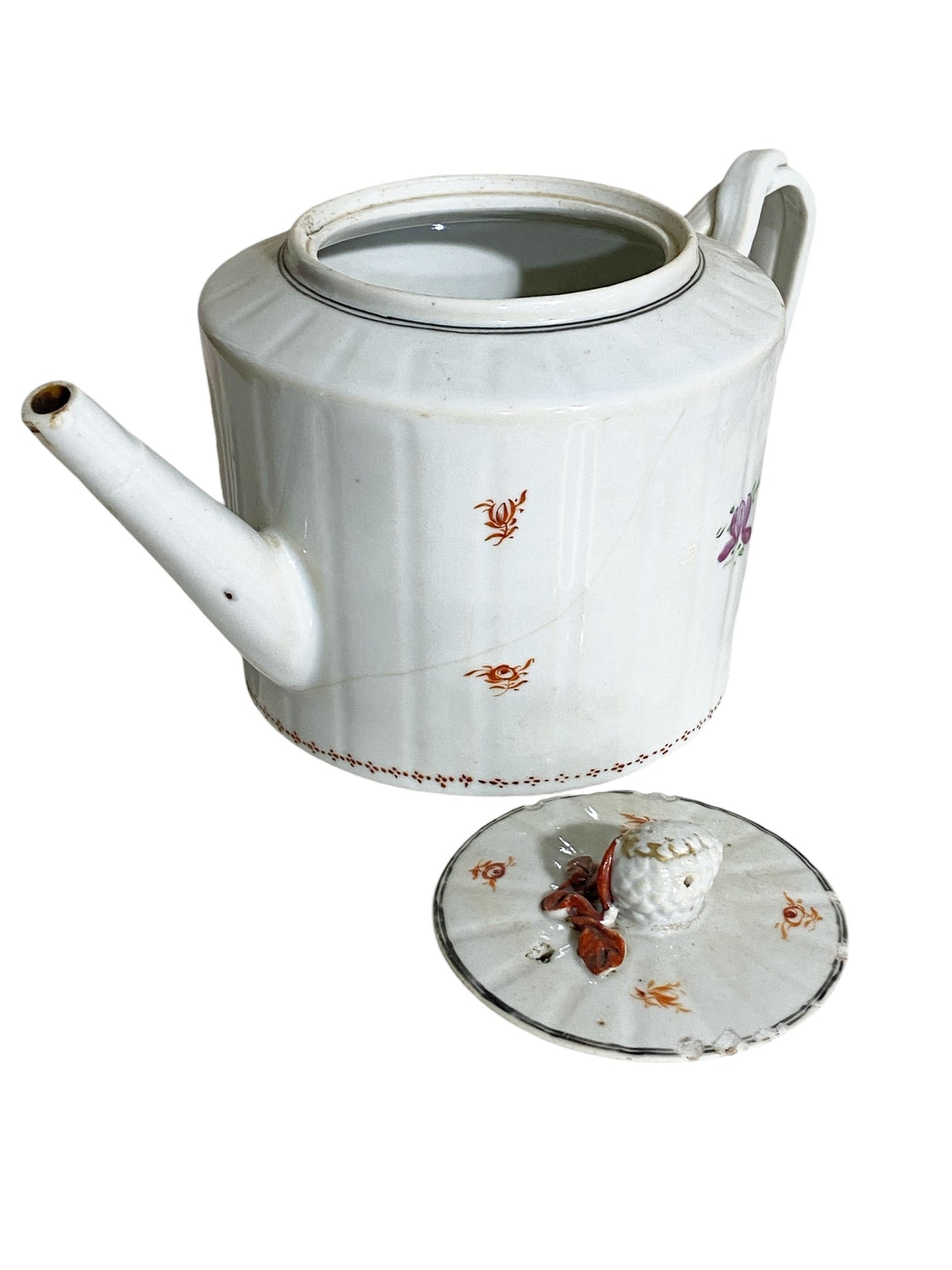 #5619 Lovely Chinese Export Porcelain Tea Pot Hand Painted Delicate Flowers c1800