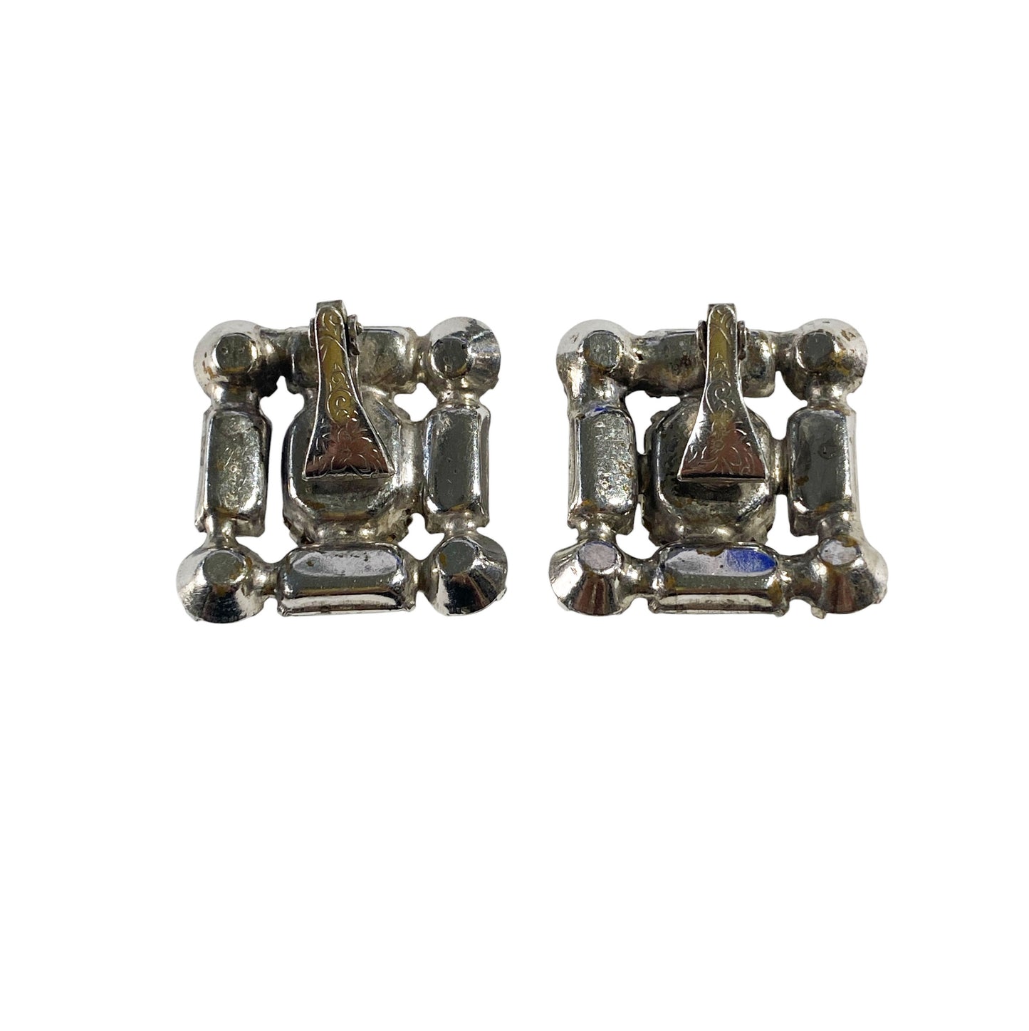#6296 White gold tone Faux Baguette Diamond Earrings