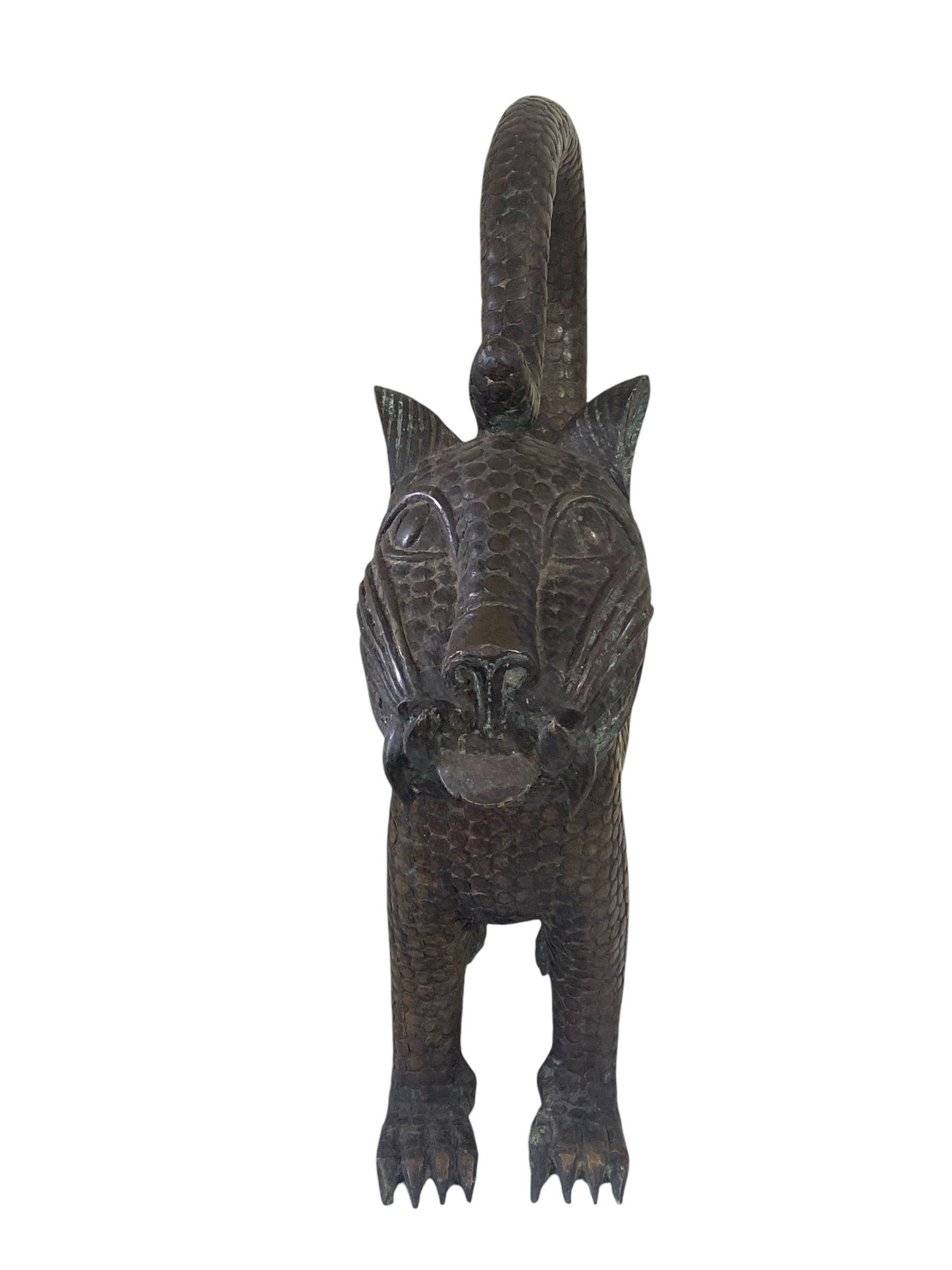 #3320 Vintage LG Royal Benin Kingdom Bronze Leopard 19.5" H Nigeria