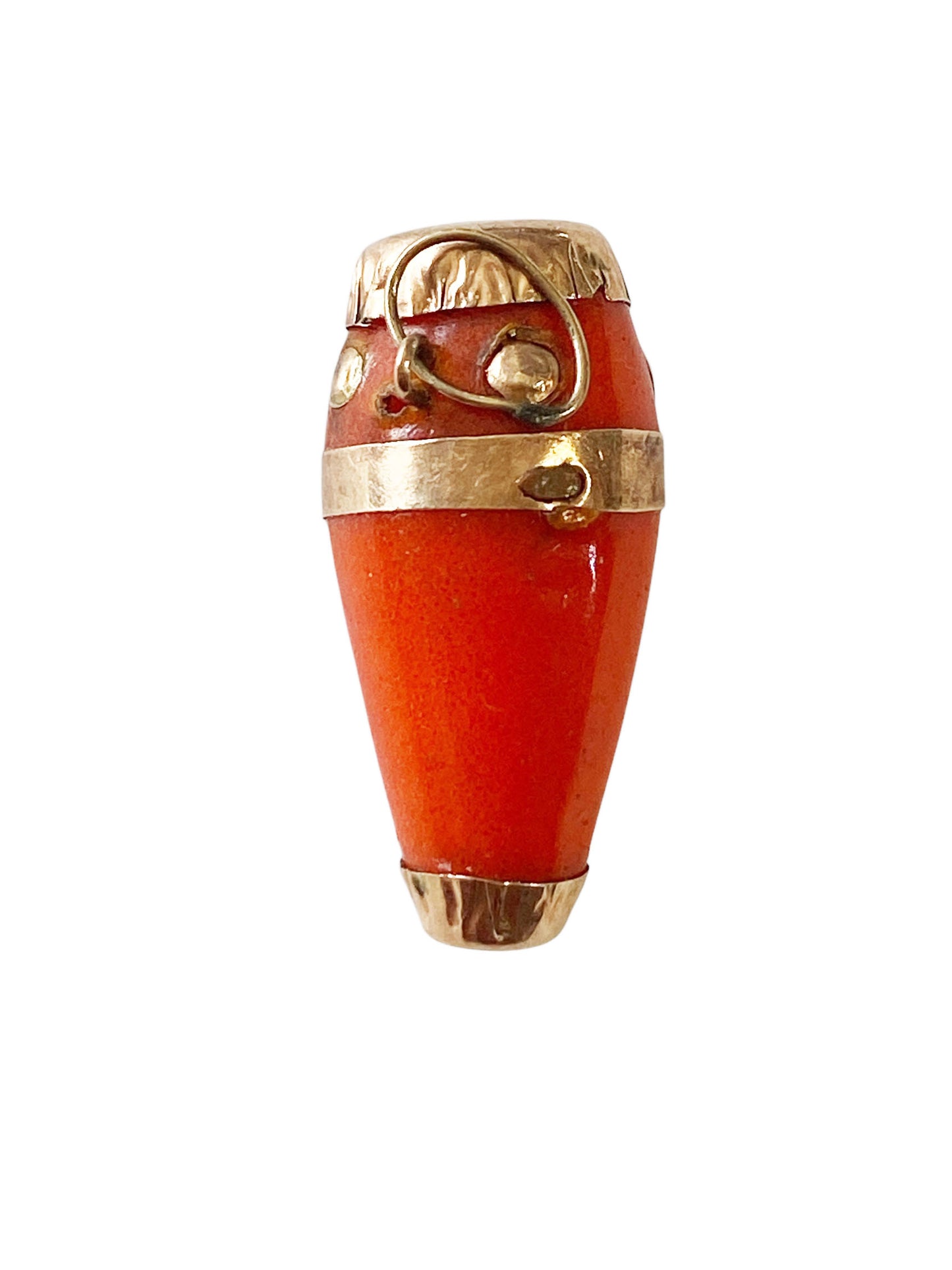 #6395 Vintage 14K gold and Bakelite Coral Good Luck Charm Pendant