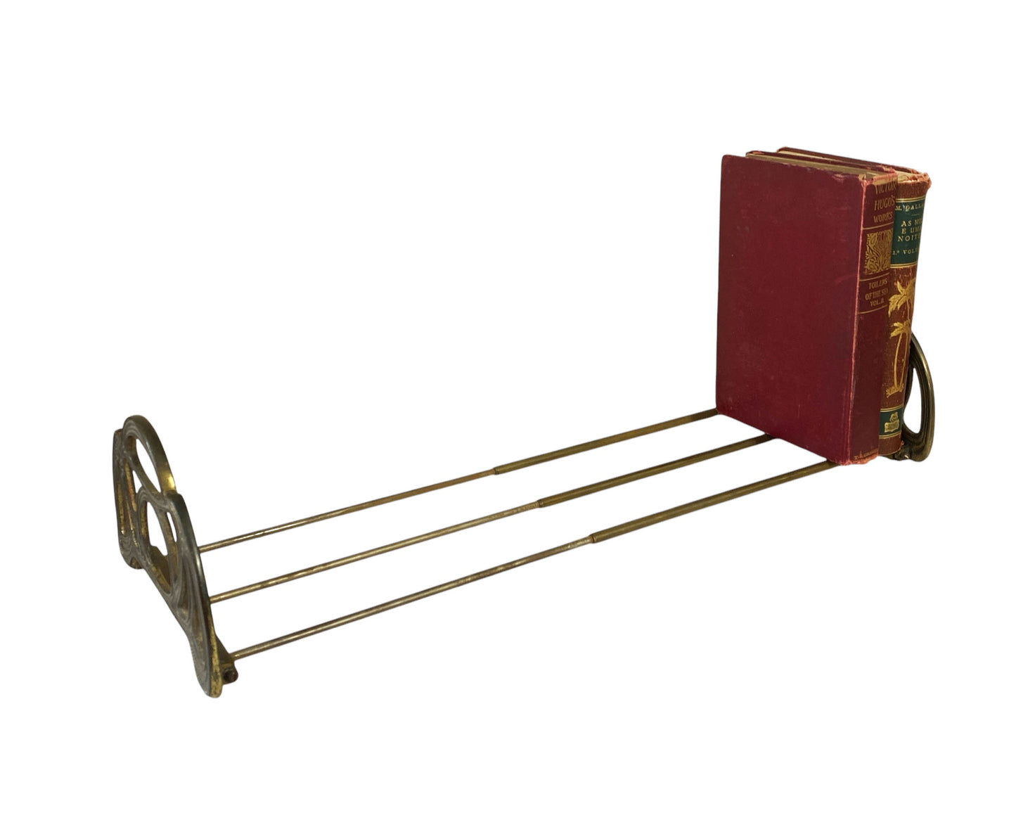 #6423 Vintage Art Deco Brass Expanding Folding Book Rack Holder Adjustable Sliding 13”-22”