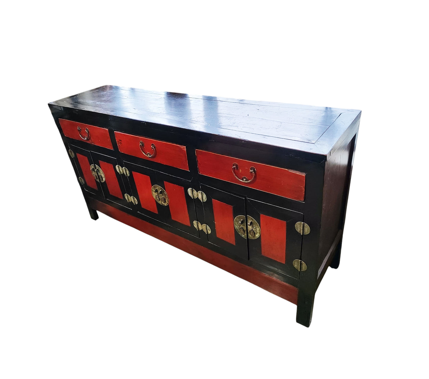 #6461 Vintage Mongolian Hand painted Elm Wood Cabinet W/ Six Doors