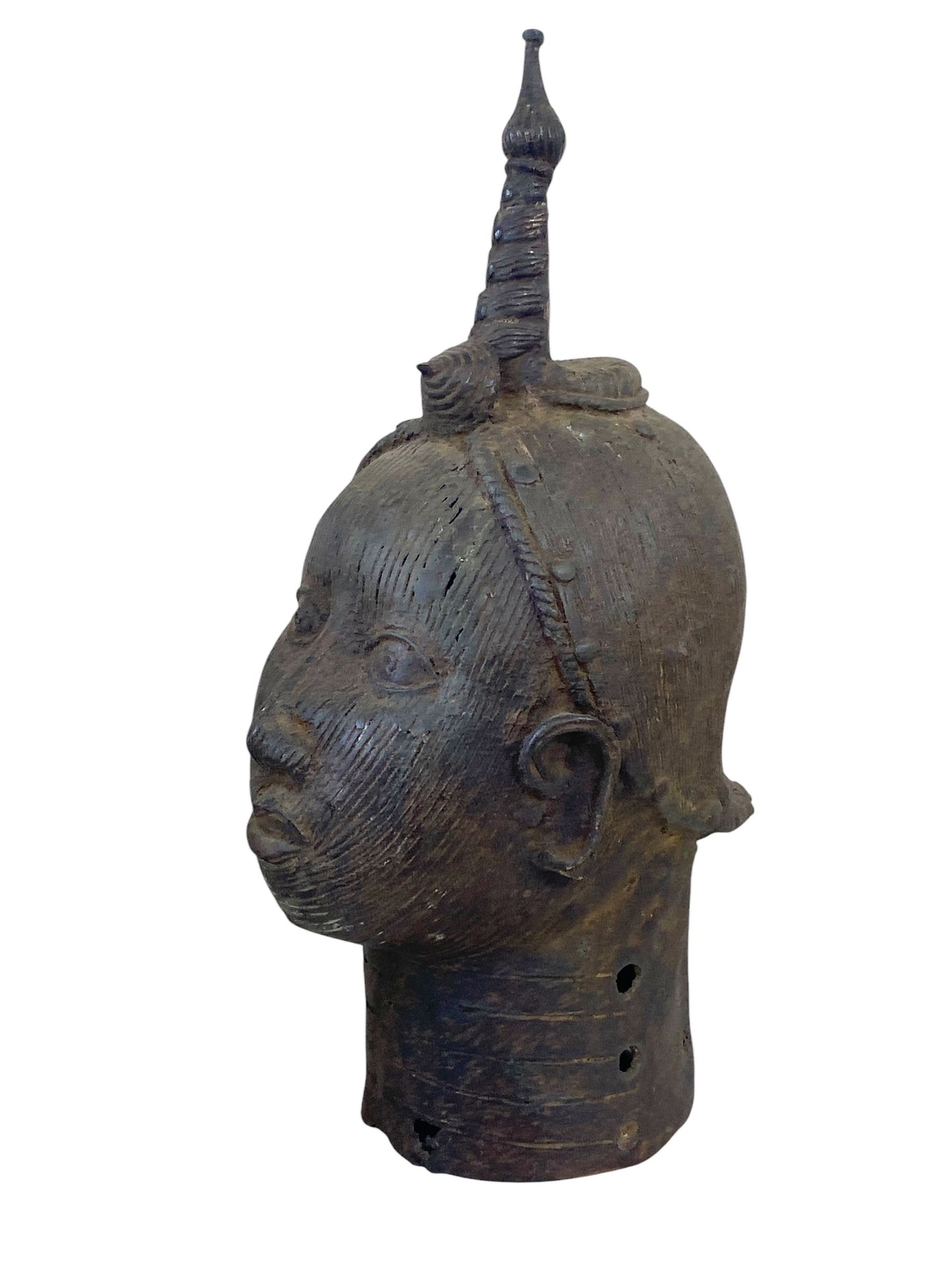 #4183 Superb Old LG Benin Bronze Head of the Queen Mother Iyobas Nigeria African 17" H