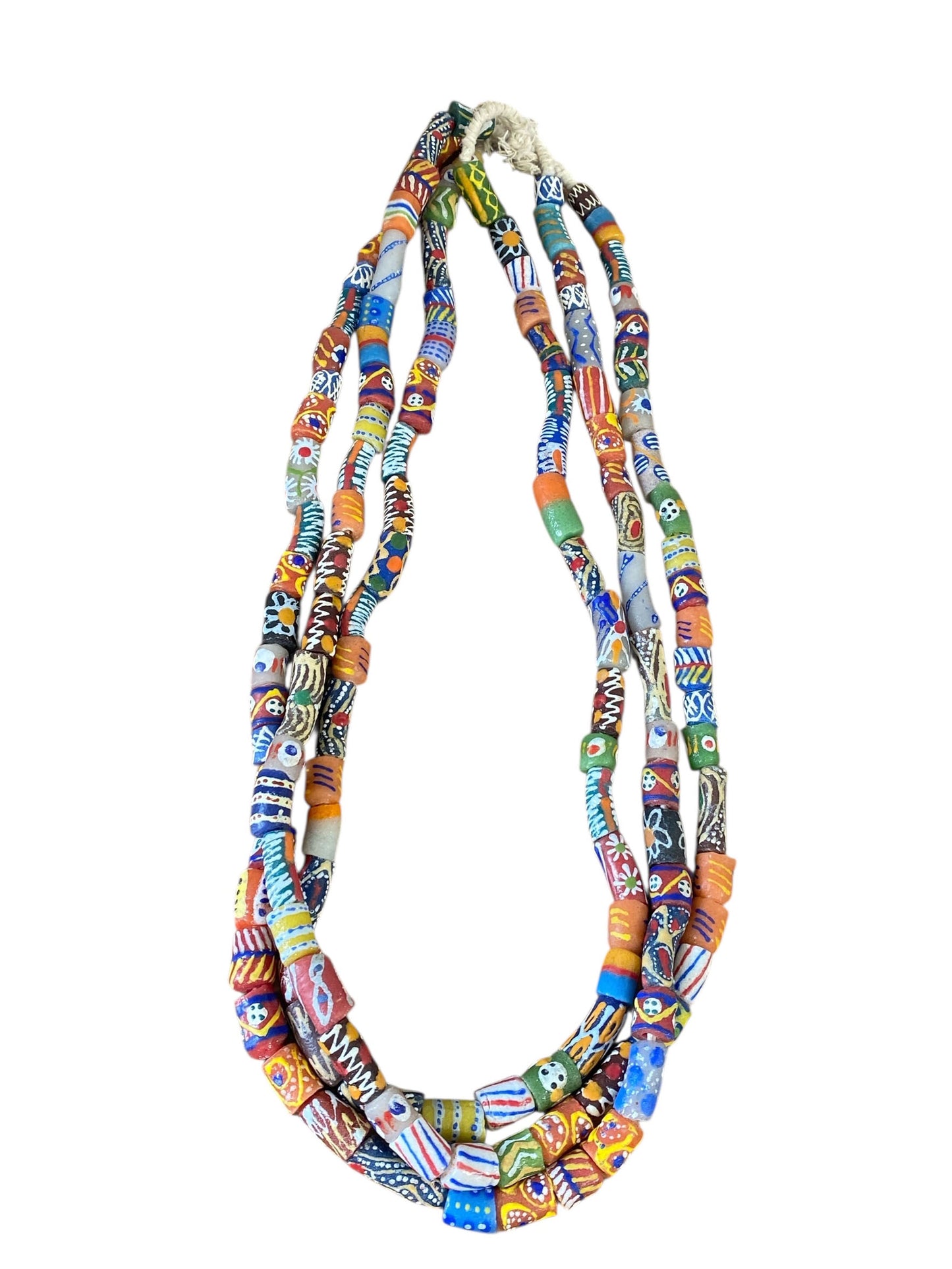 #6817 Set of 3 Vintage MilleFiori Ghana African Trade Bead Long Necklaces 15" H