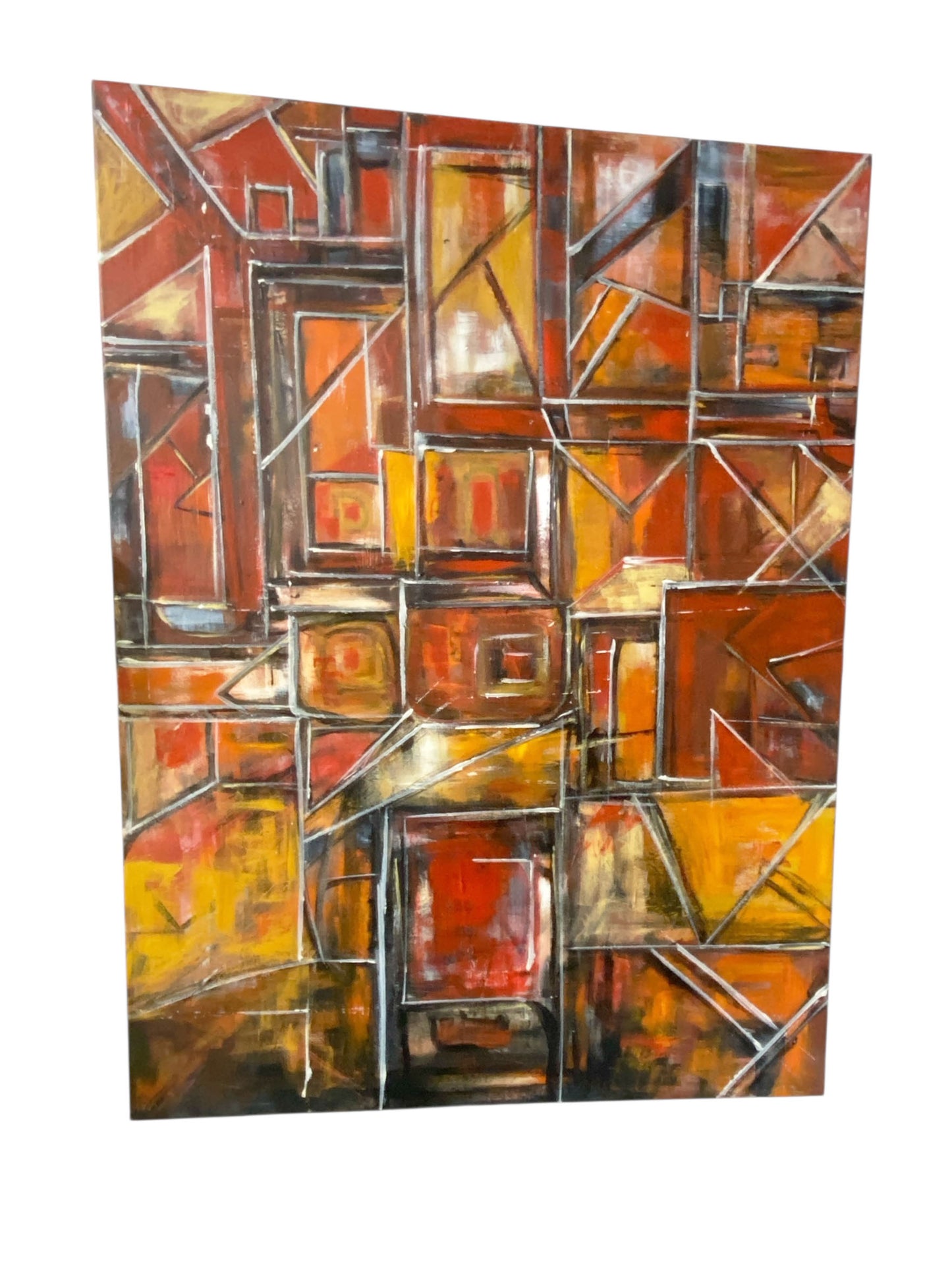 #6820 Acrylic on Canvas Abstract Signed YJR 48" H "Les Fenêtres de Manhattan "