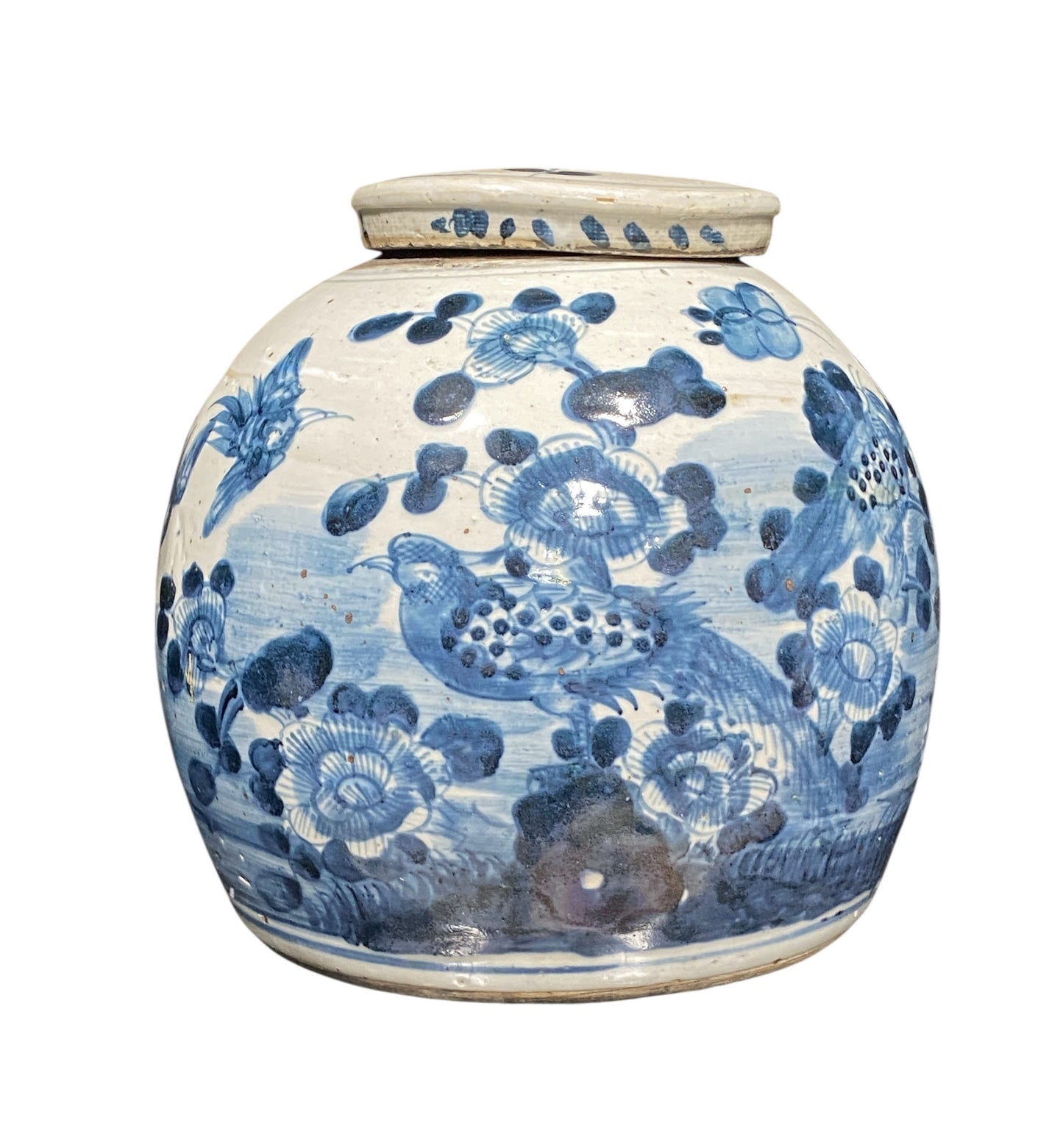 #7244 Chinoiserie Blue & White Porcelain Ginger Jar 10" H