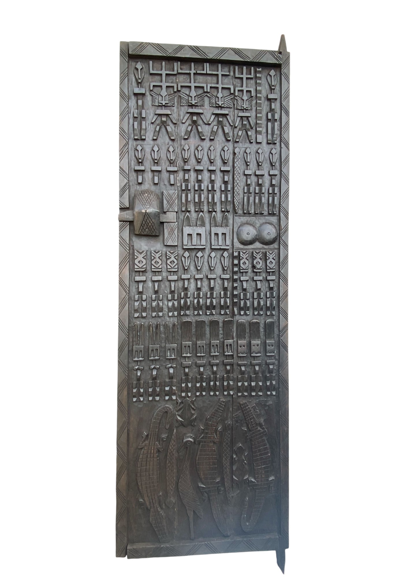 #6825 Dogon Crocodiles Door With Figures Mali African 78" H
