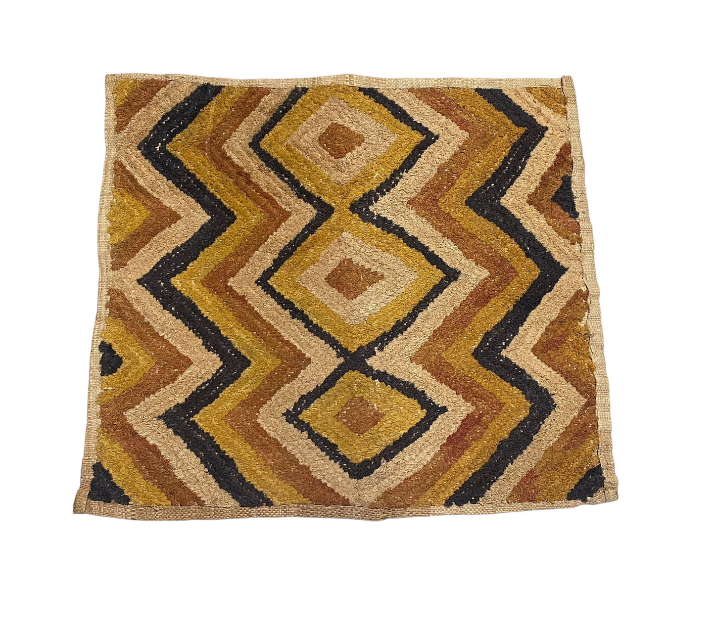 #1590 Superb African Kuba Kasai Velvet Raffia Textile Zaire 24.5 "by 22.25"