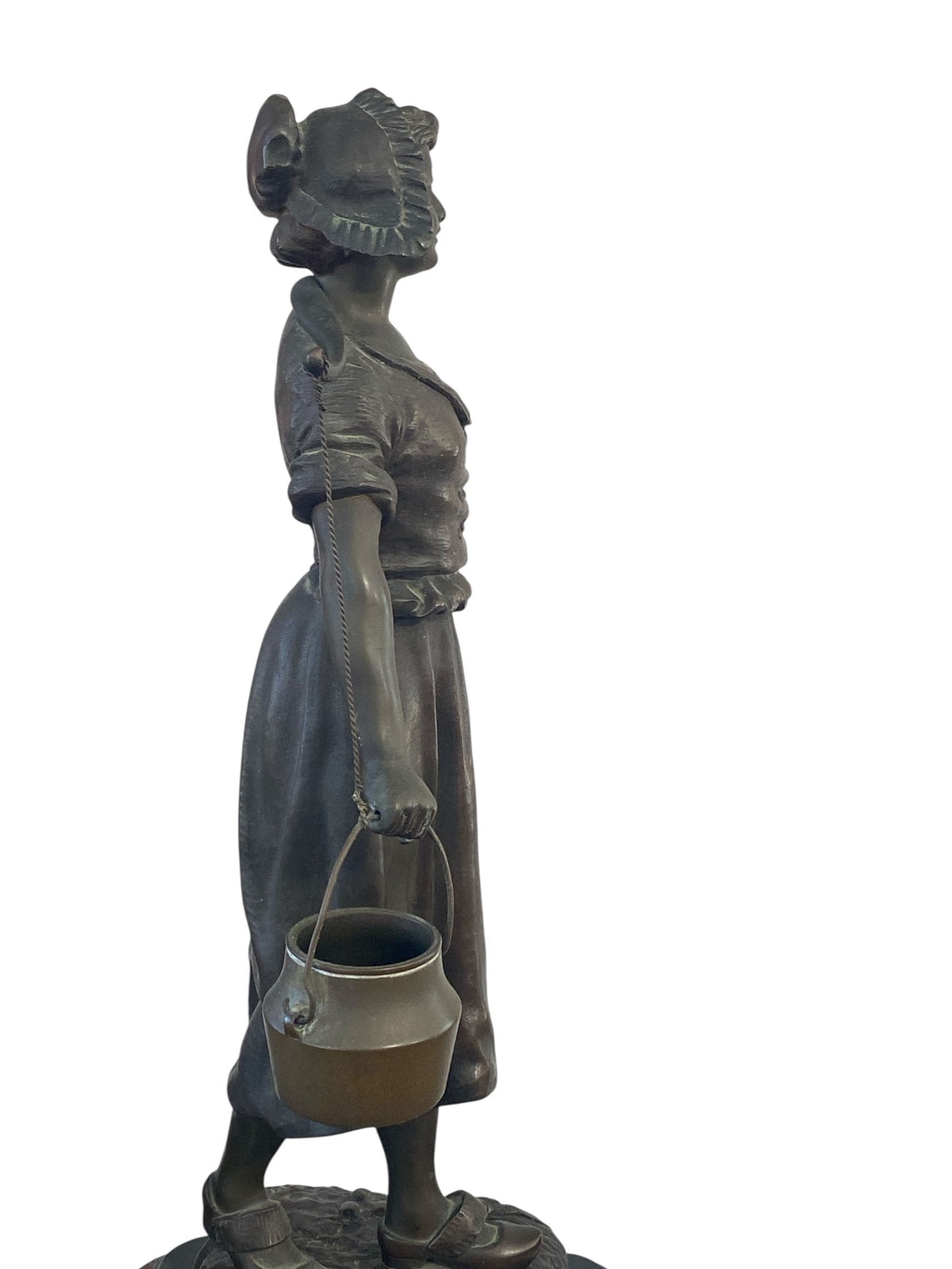 #645 Georges Omerth French Bronze and Marble Sculpture of a Female Farmer , 19TH C.