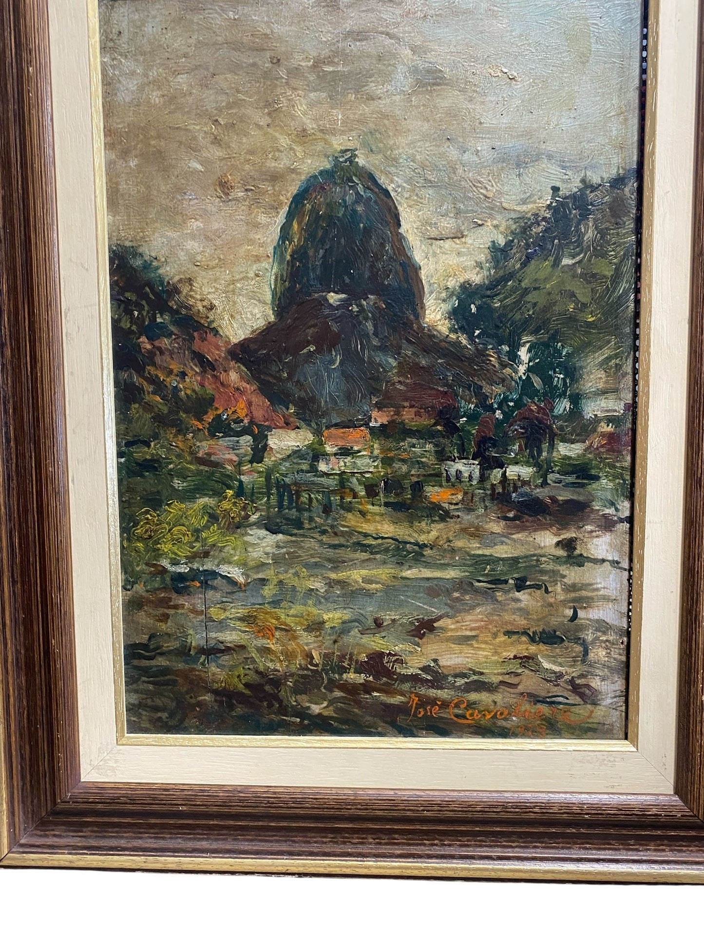 #7293 Oil On Wood Painting by the Brazilian Artist Jose Cavaliere dated 1928