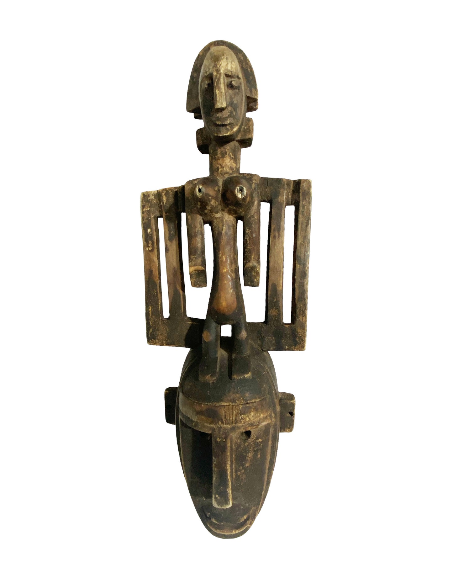 #5966 Old Dogon Satimbe Mask W/ Female Figure Mali 28.5" H