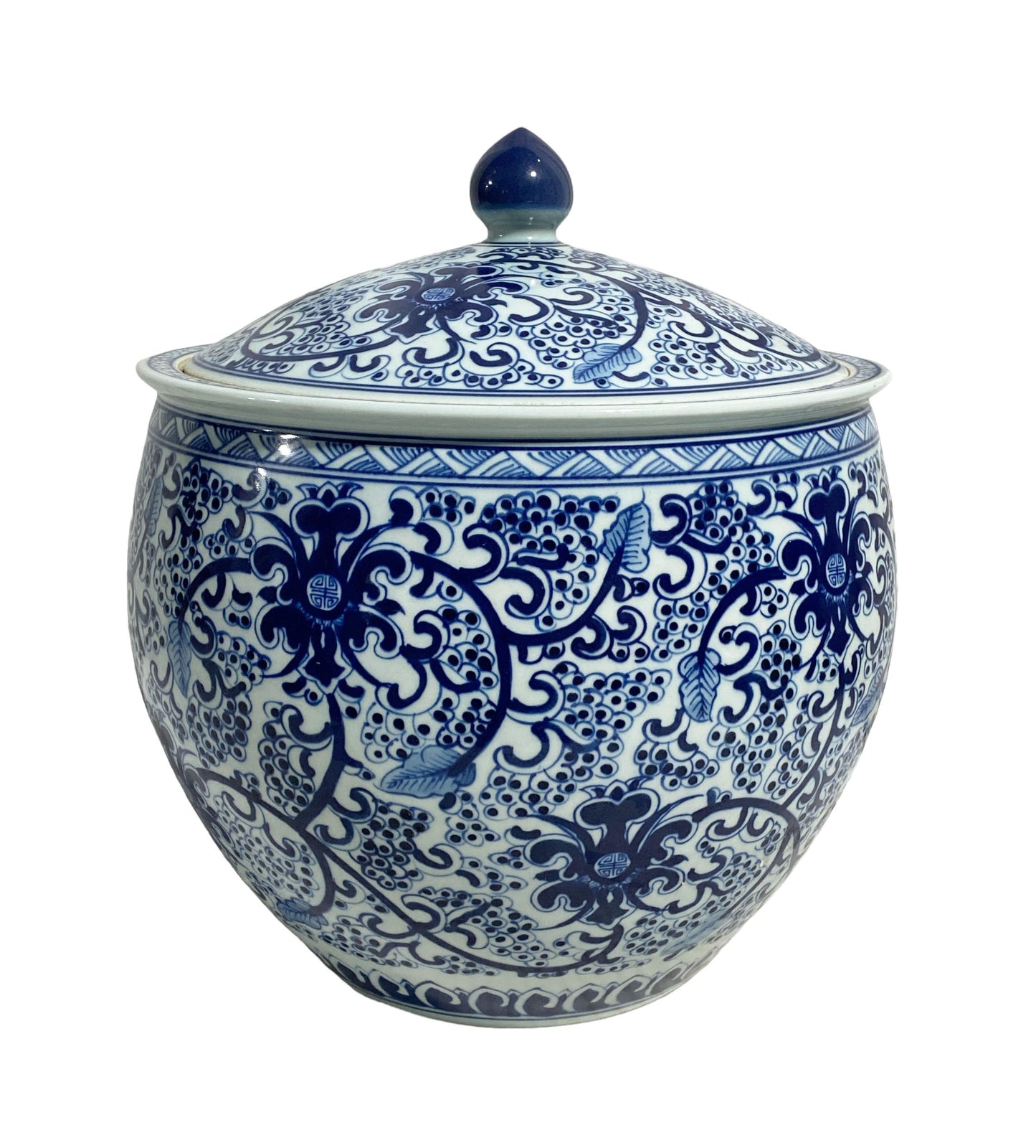 #7212 Chinoiserie Blue and white Cabbage Jar 13" H