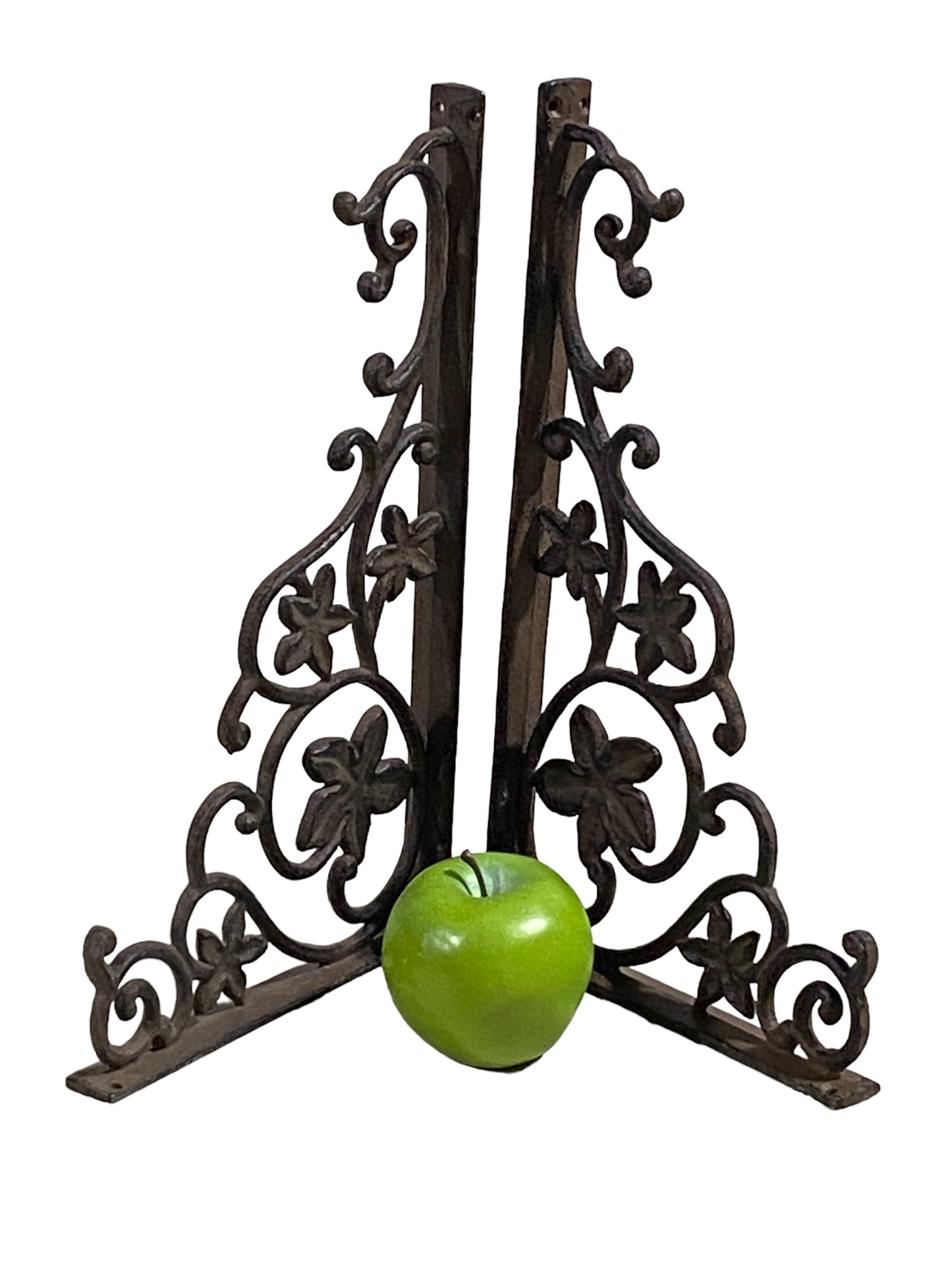 #7226 Vintage Ornate Cast Iron Wall Mount Bracket Hangers set of 2 -13" H