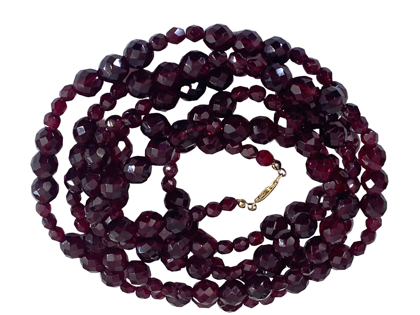 #7242 Vintage Bohemian Czech Faceted  Glass Beads Necklace 29" H