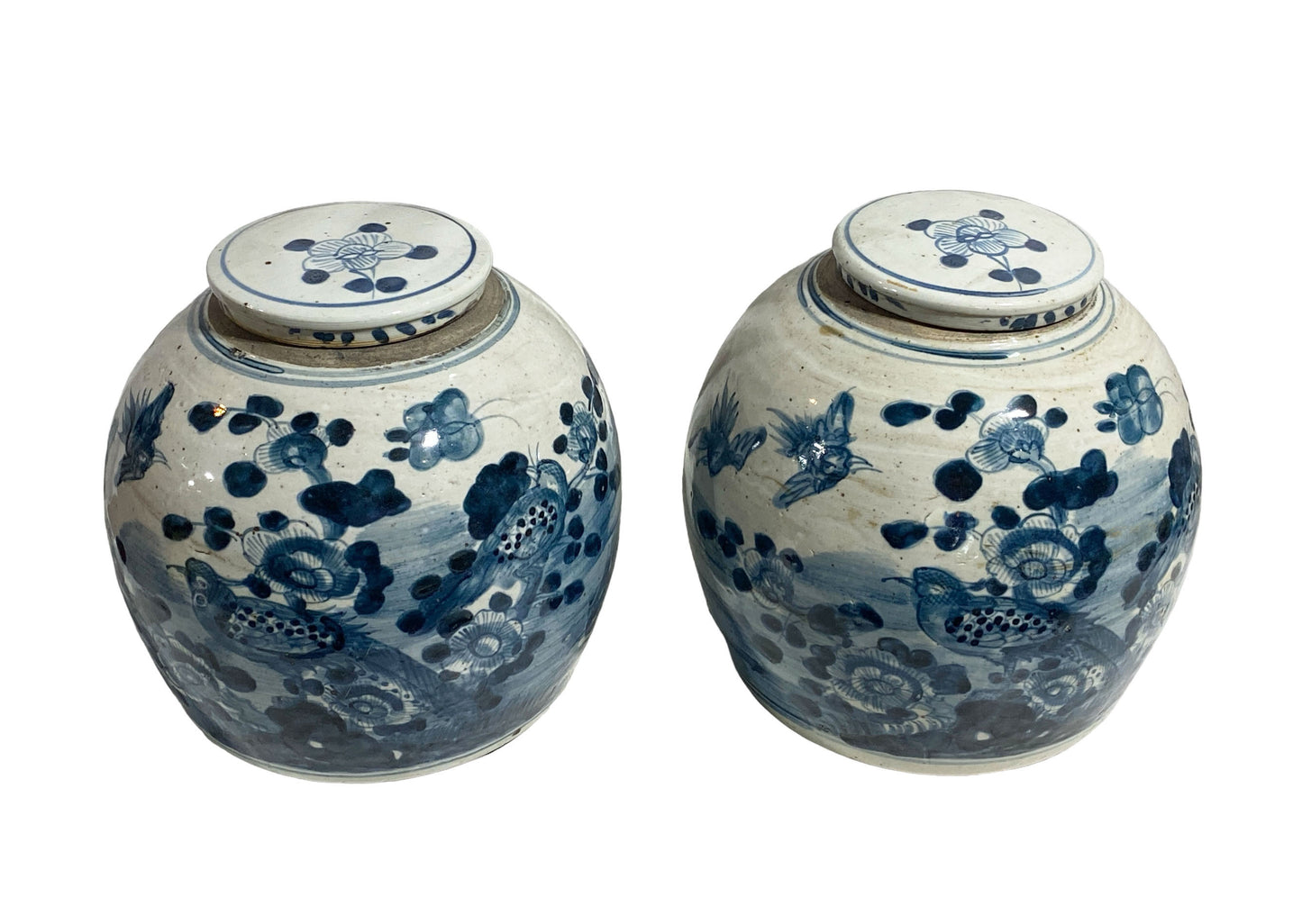 #6102 Chinoiserie Blue & White Porcelain Ginger Jars 11" H Set of Two