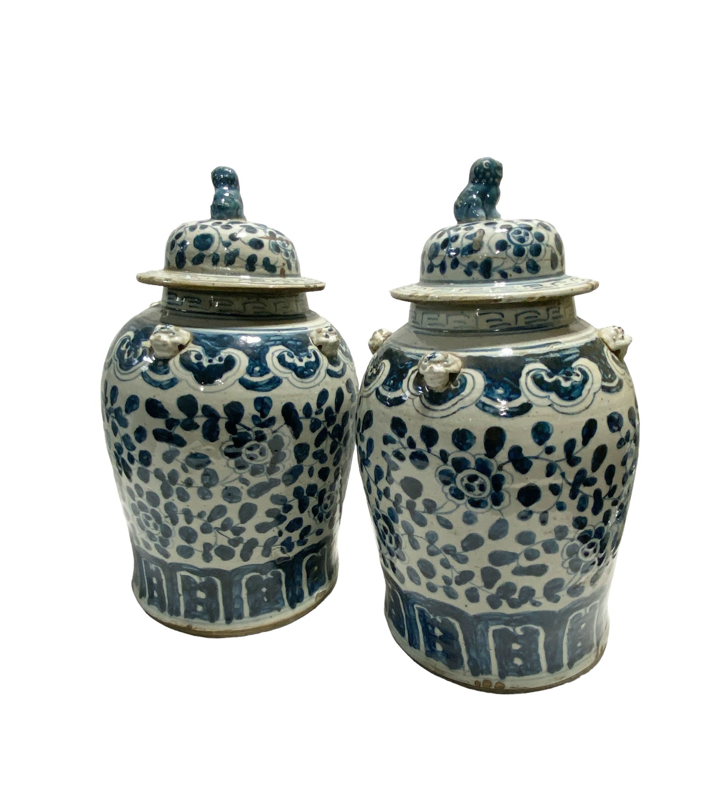 #7248 Chinoiserie Blue and White Porcelain Ginger Jars -Pair 19" H