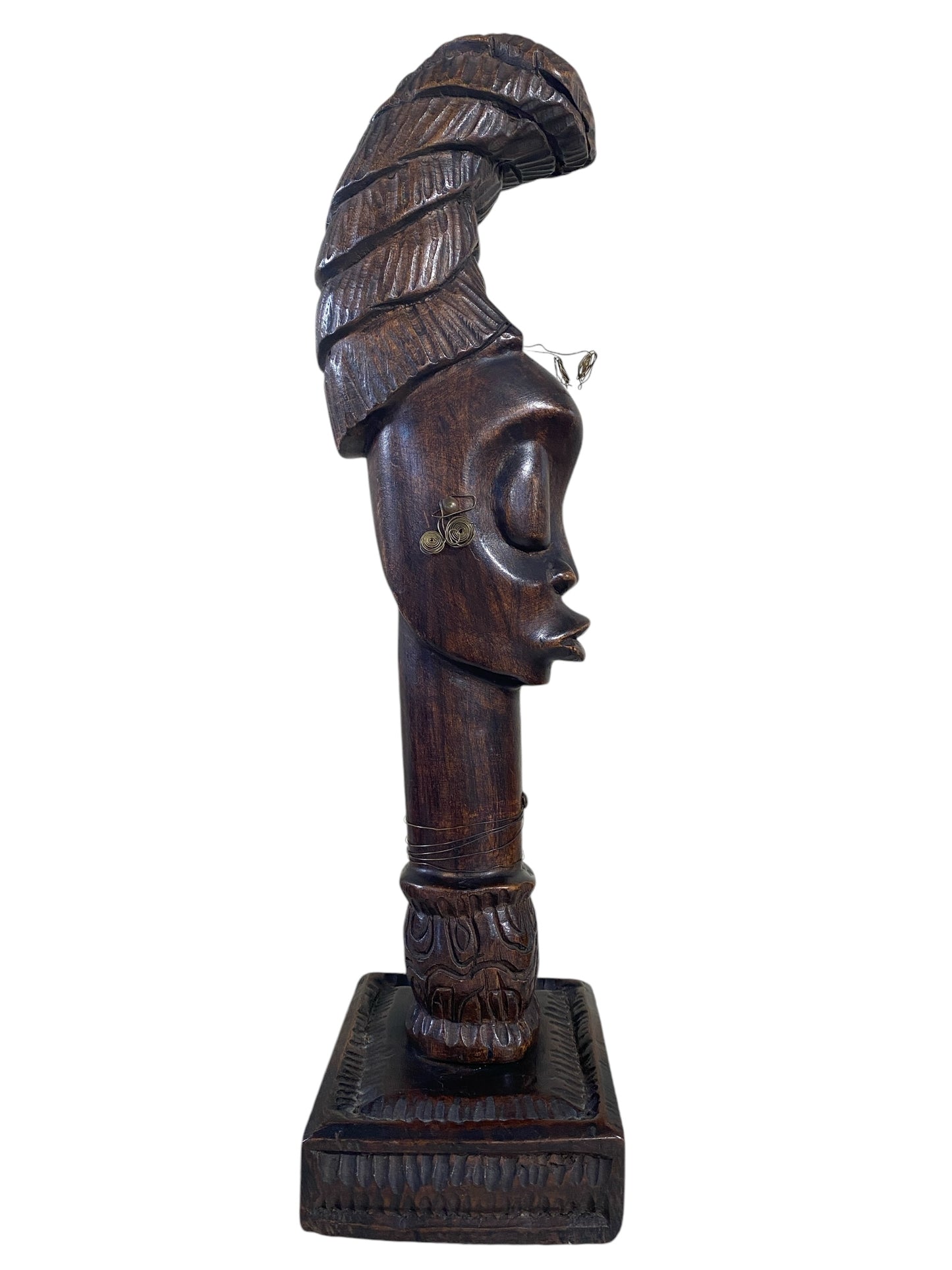 #6213 Vintage African Hand-carved sculpture of a Women Head 19" H on stand
