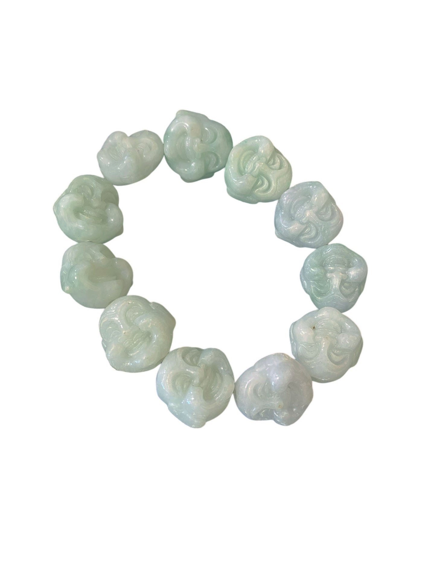 #6252 Real  Jadeite Jade 11 Beads W/ Buddha Head  Bracelet