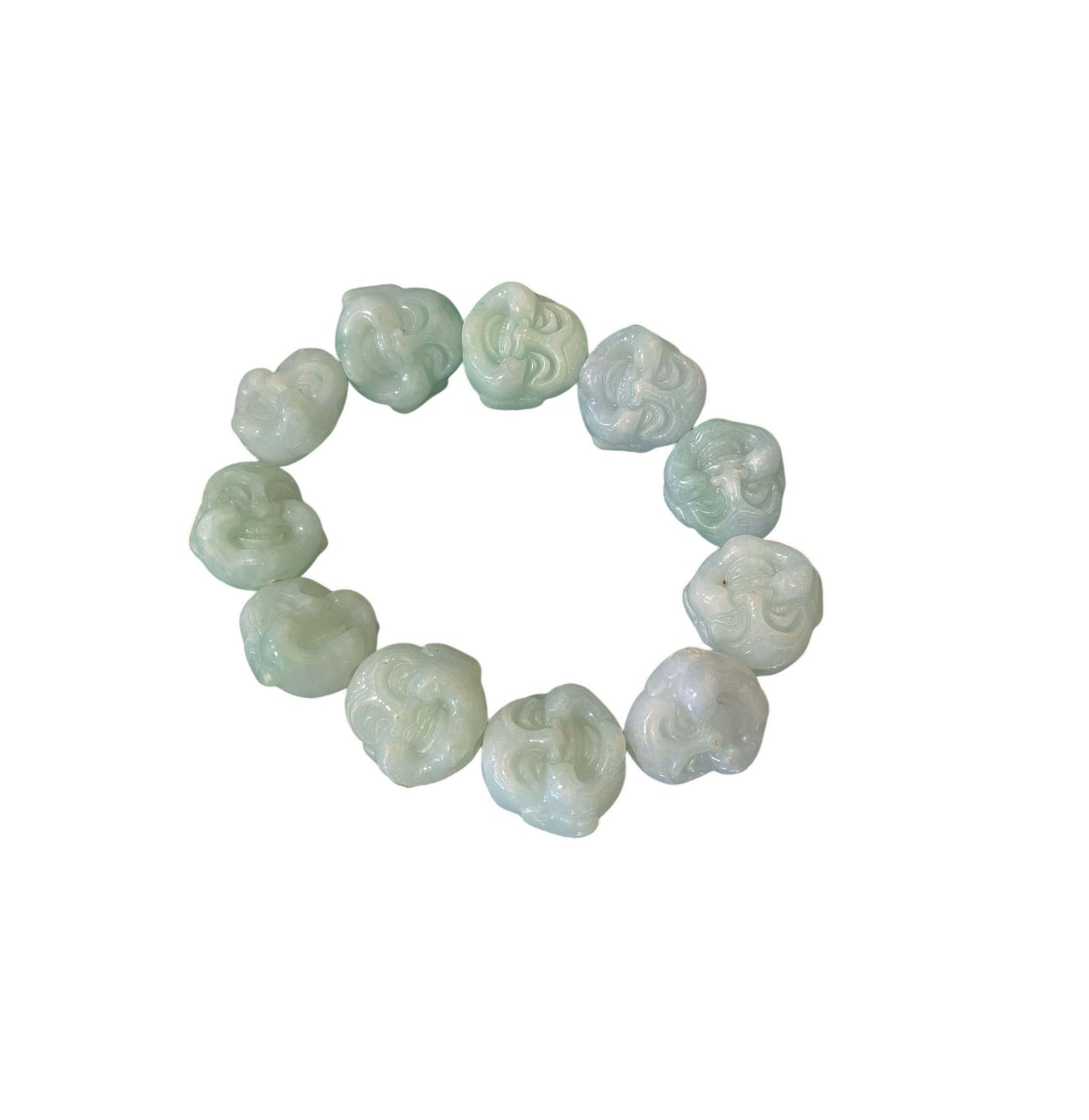 #6252 Jadeite Jade Smiling Buddha Heads Bracelet 11 Beads