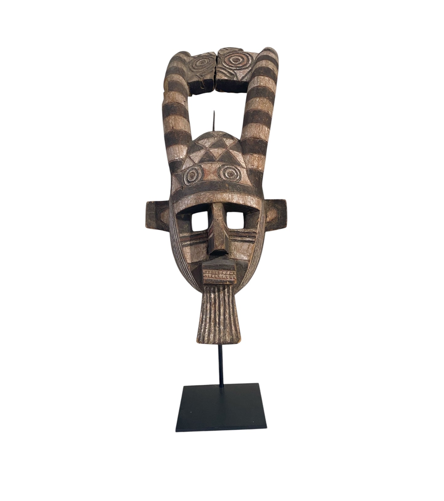 #766 Rare African Old Bobo Mask Helmet Burkina Faso 26.25" H w/ stand