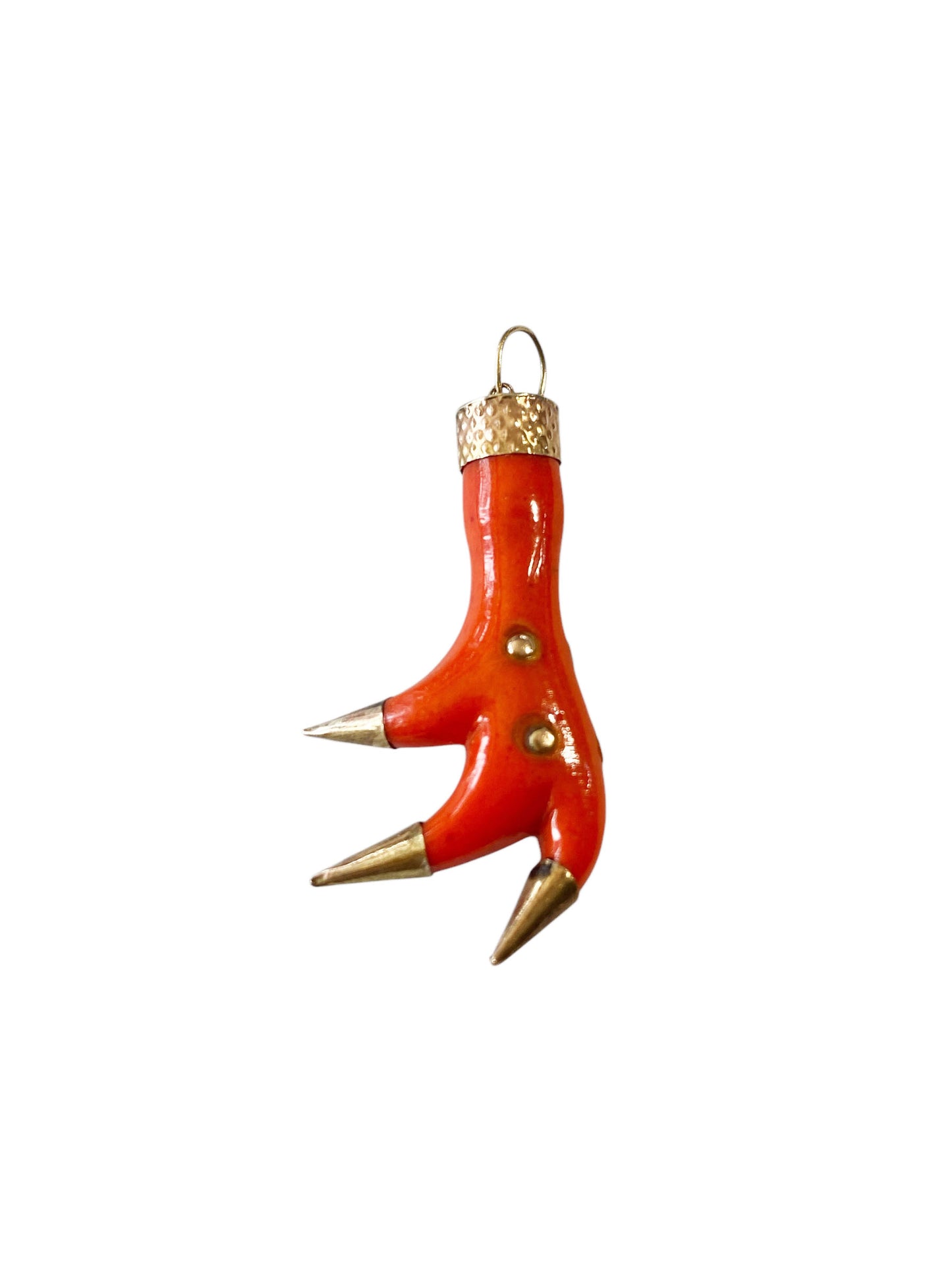 #6394 Vintage 14K gold and Bakelite Coral Charm Pendant