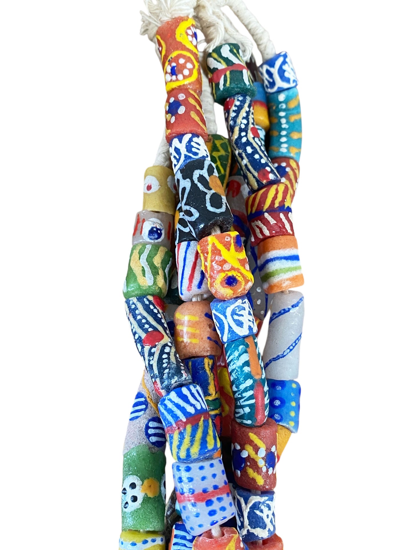 #6817 Set of 3 Vintage MilleFiori Ghana African Trade Bead Long Necklaces 15" H