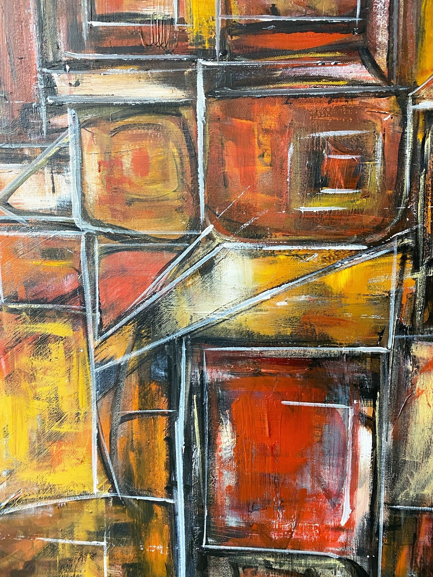 #6820 Acrylic on Canvas Abstract Signed YJR 48" H "Les Fenêtres de Manhattan "