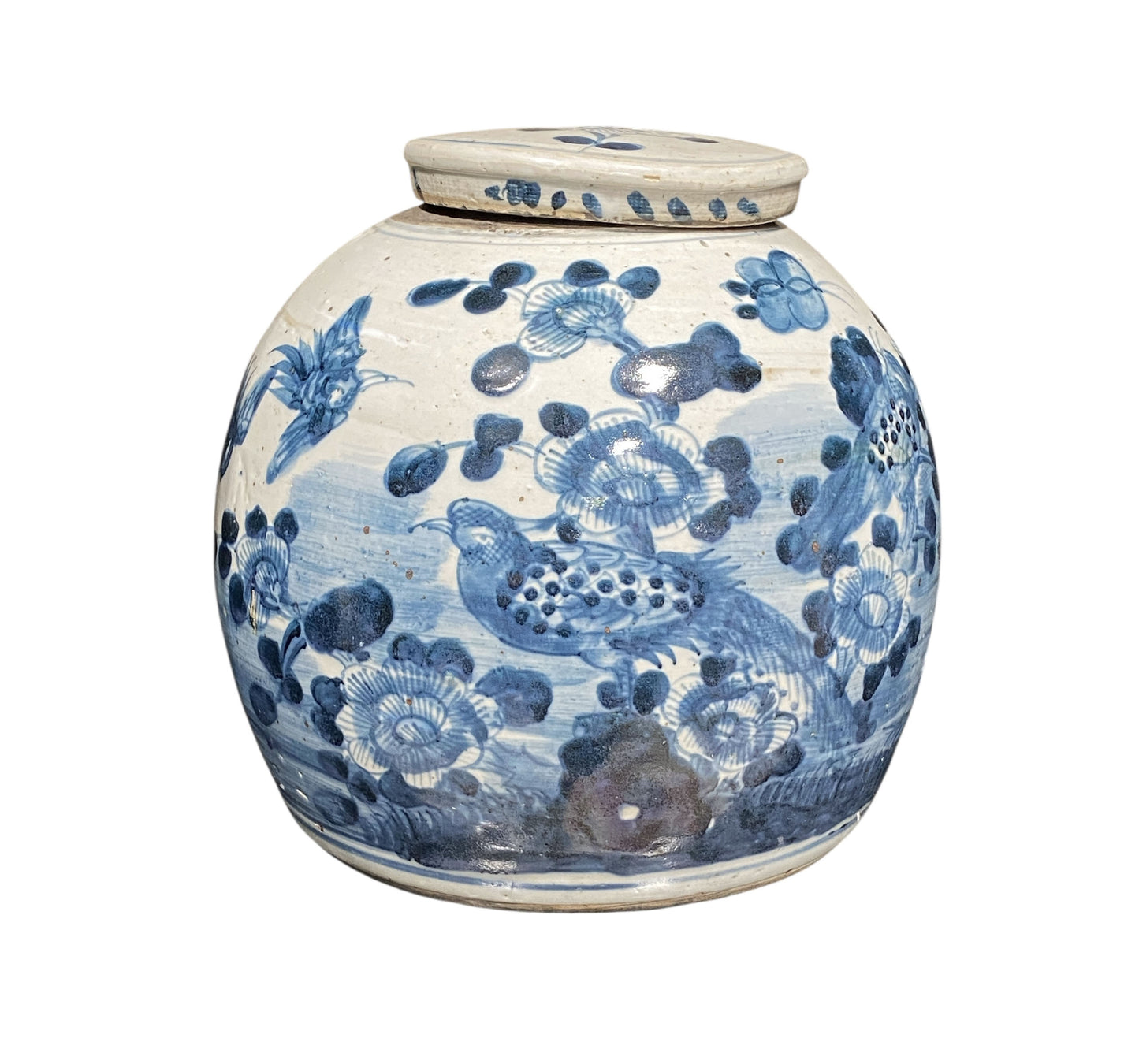 #7244 Chinoiserie Blue & White Porcelain Ginger Jar 10" H