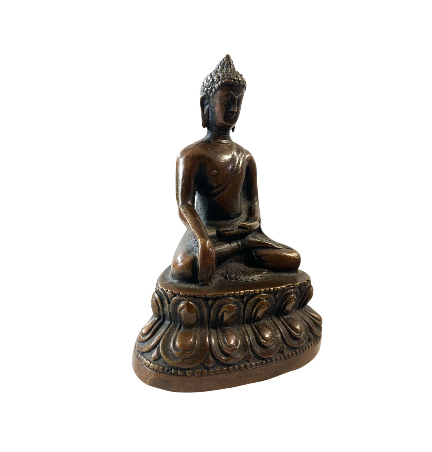 #685 Vintage Bronze Seating Touching Buddha 4" H