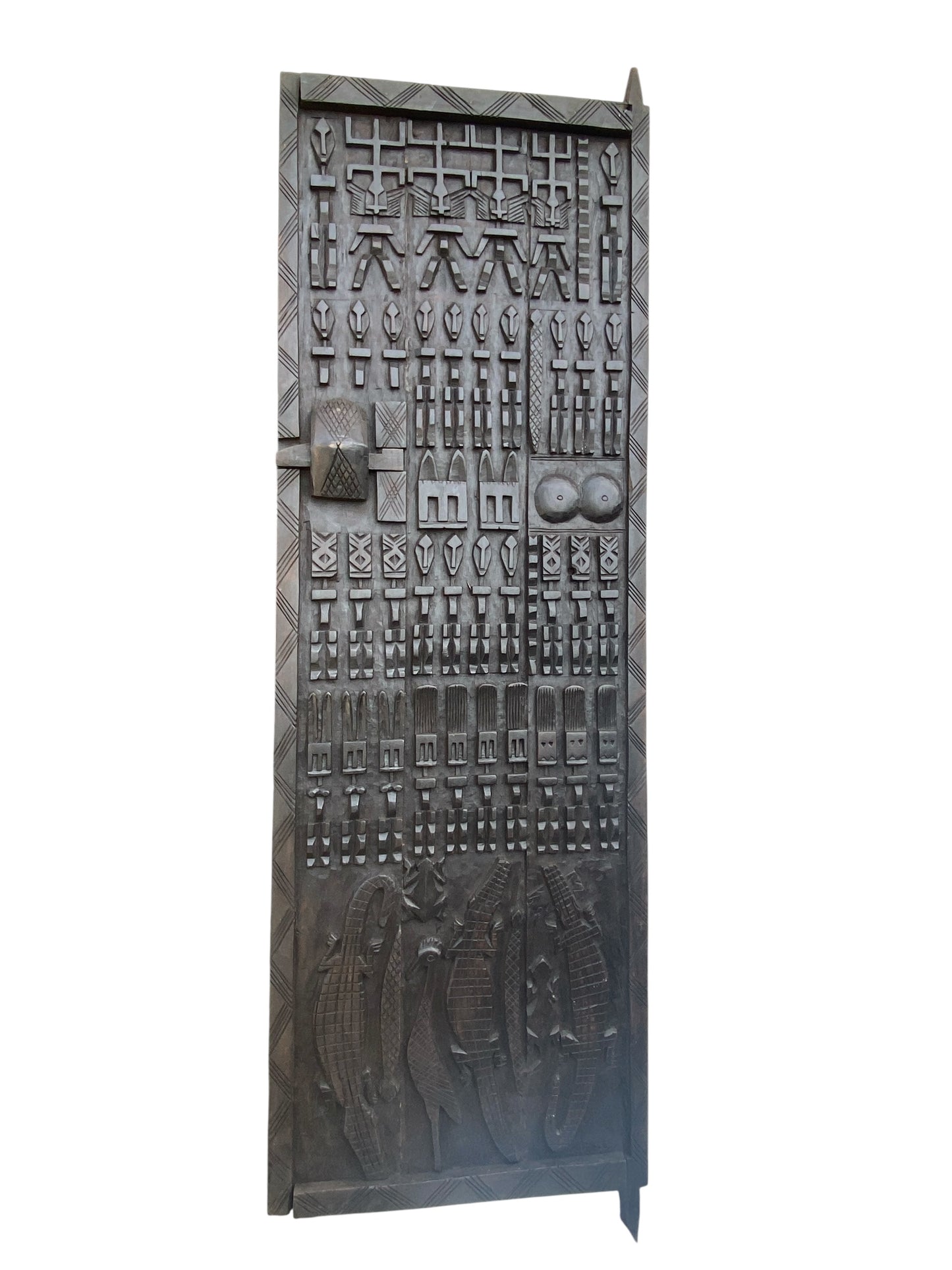 #6825 Dogon Crocodiles Door With Figures Mali African 78" H