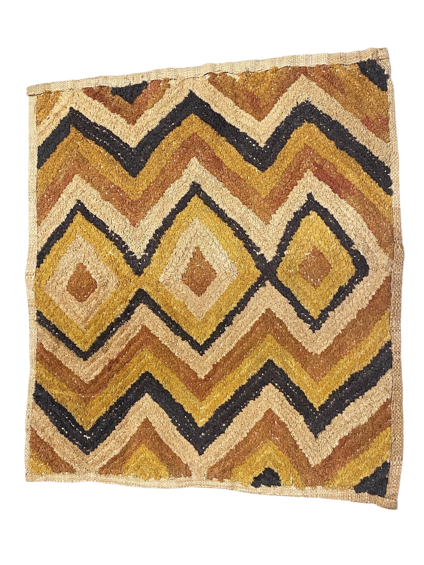 #1590 Superb African Kuba Kasai Velvet Raffia Textile Zaire 24.5 "by 22.25"