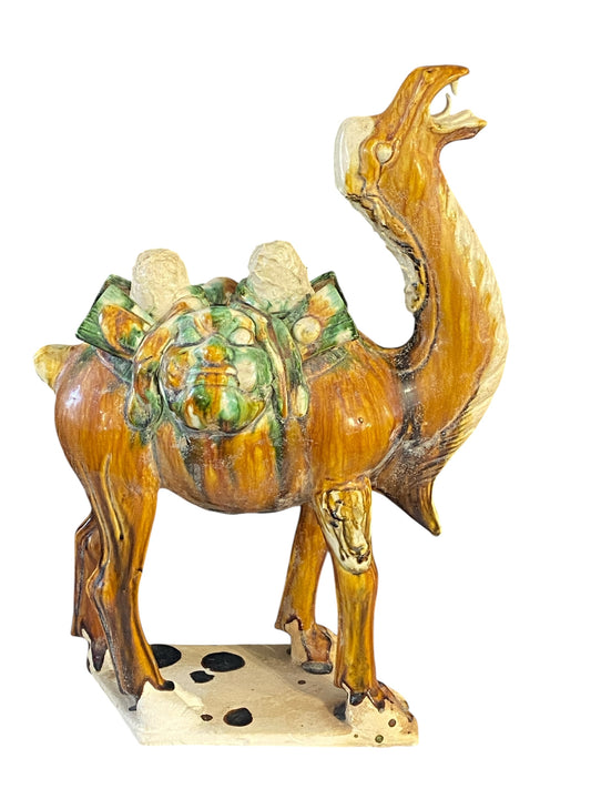 #2389  Chinese Tang-Style Sancai Terra cotta Camel 18" H