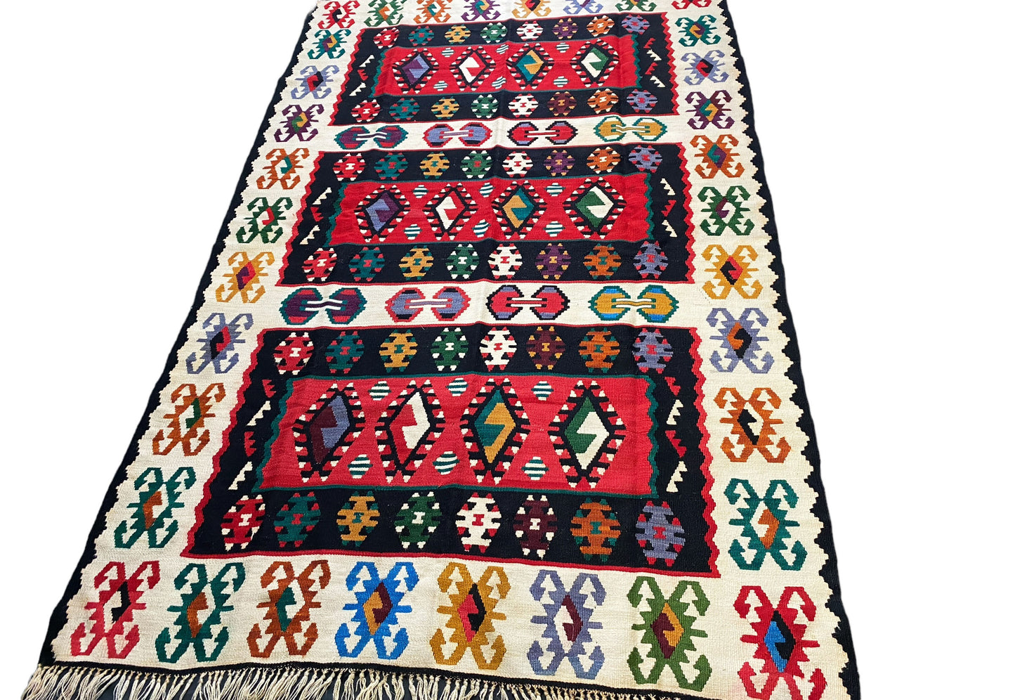 #5953 Tribal Old Hand Knotted Wool Anatolian Kilim Rug, Anatolian 94"