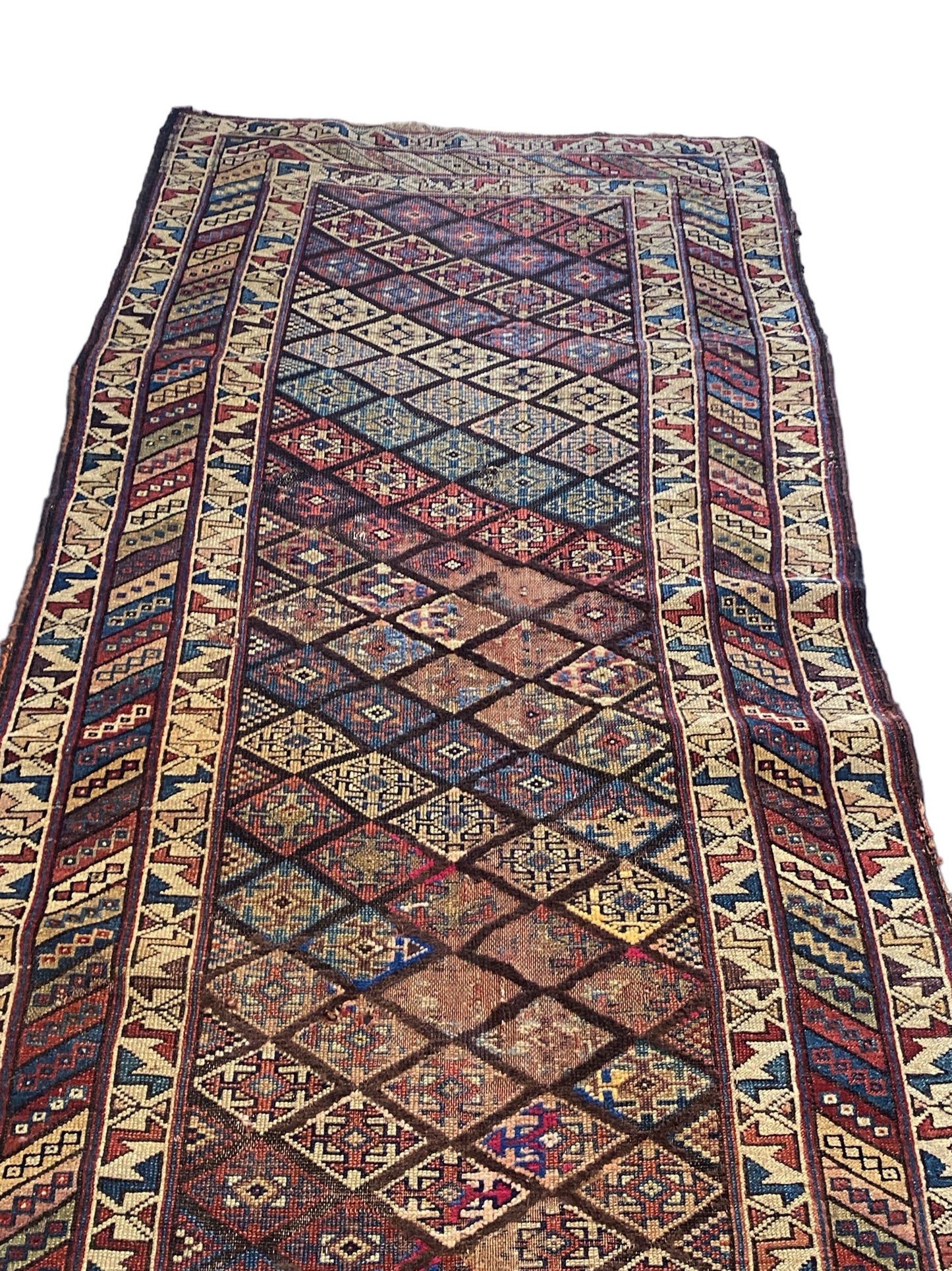 #5955 19th C Antique Caucasian Kazak Wool Hand knotted Runner