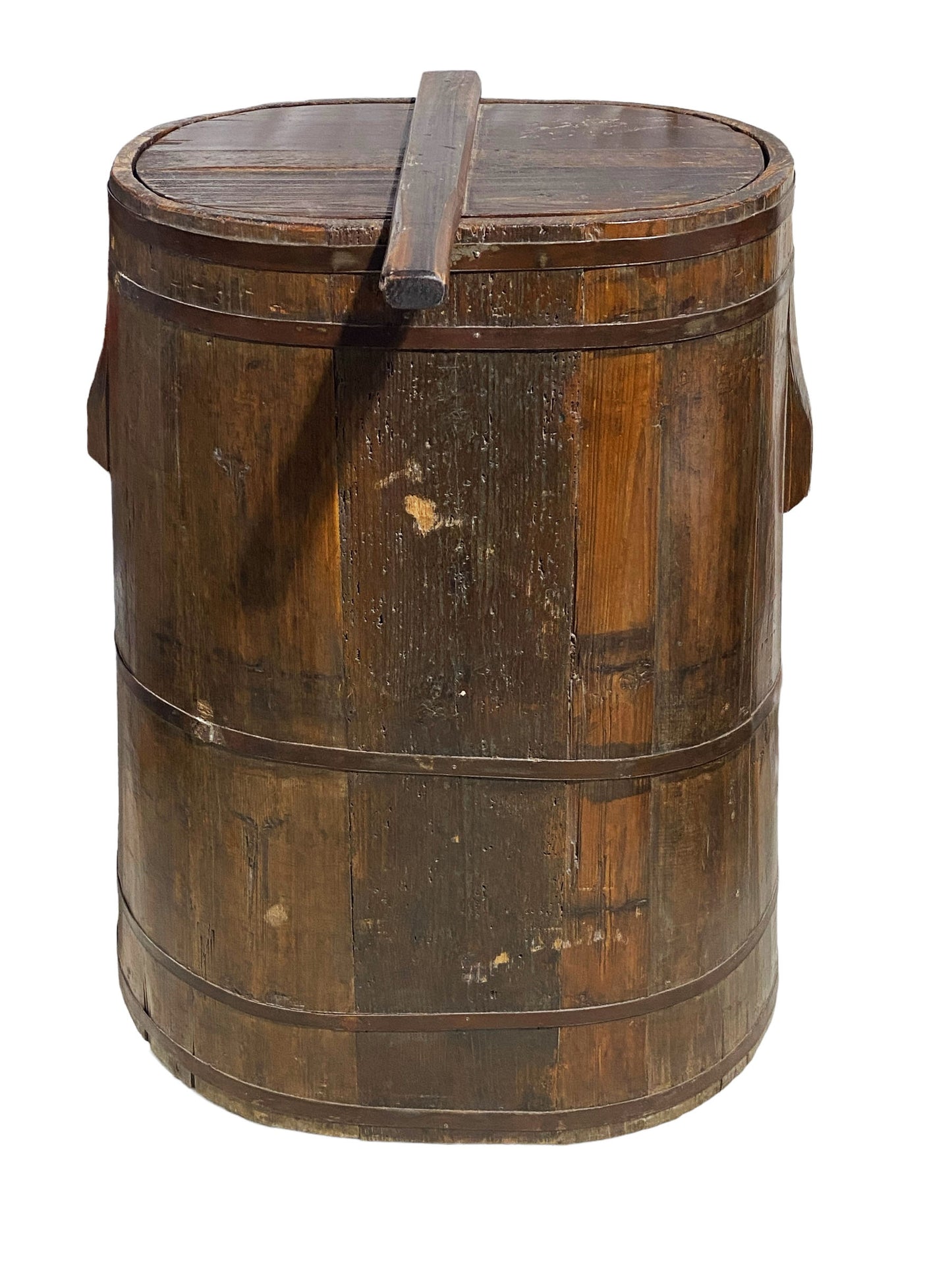 #6075 Large Vintage Chinoiserie Wood Rice Grains and Cereals storage Container 30.5" H