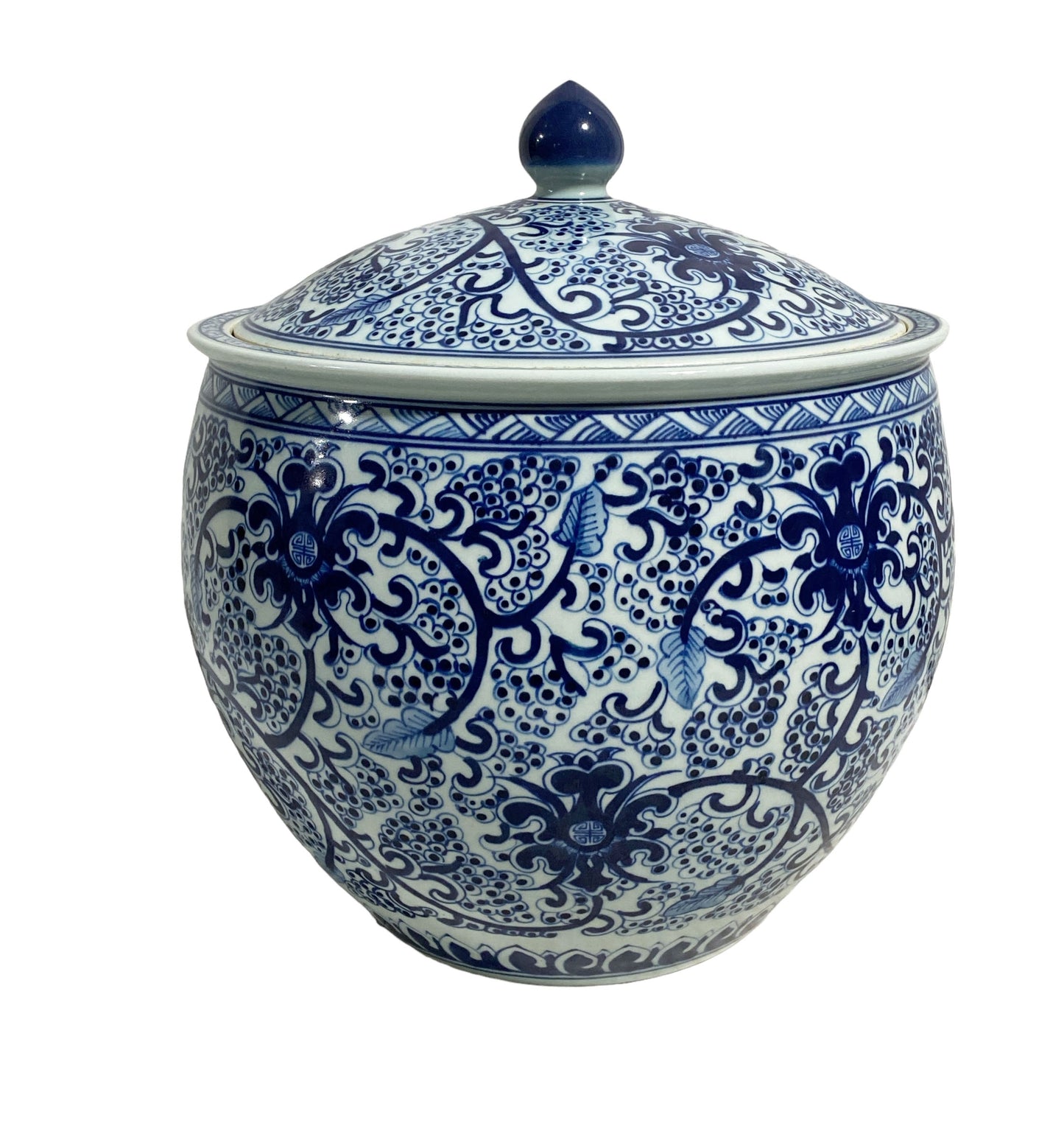 #7212 Chinoiserie Blue and white Cabbage Jar 13" H