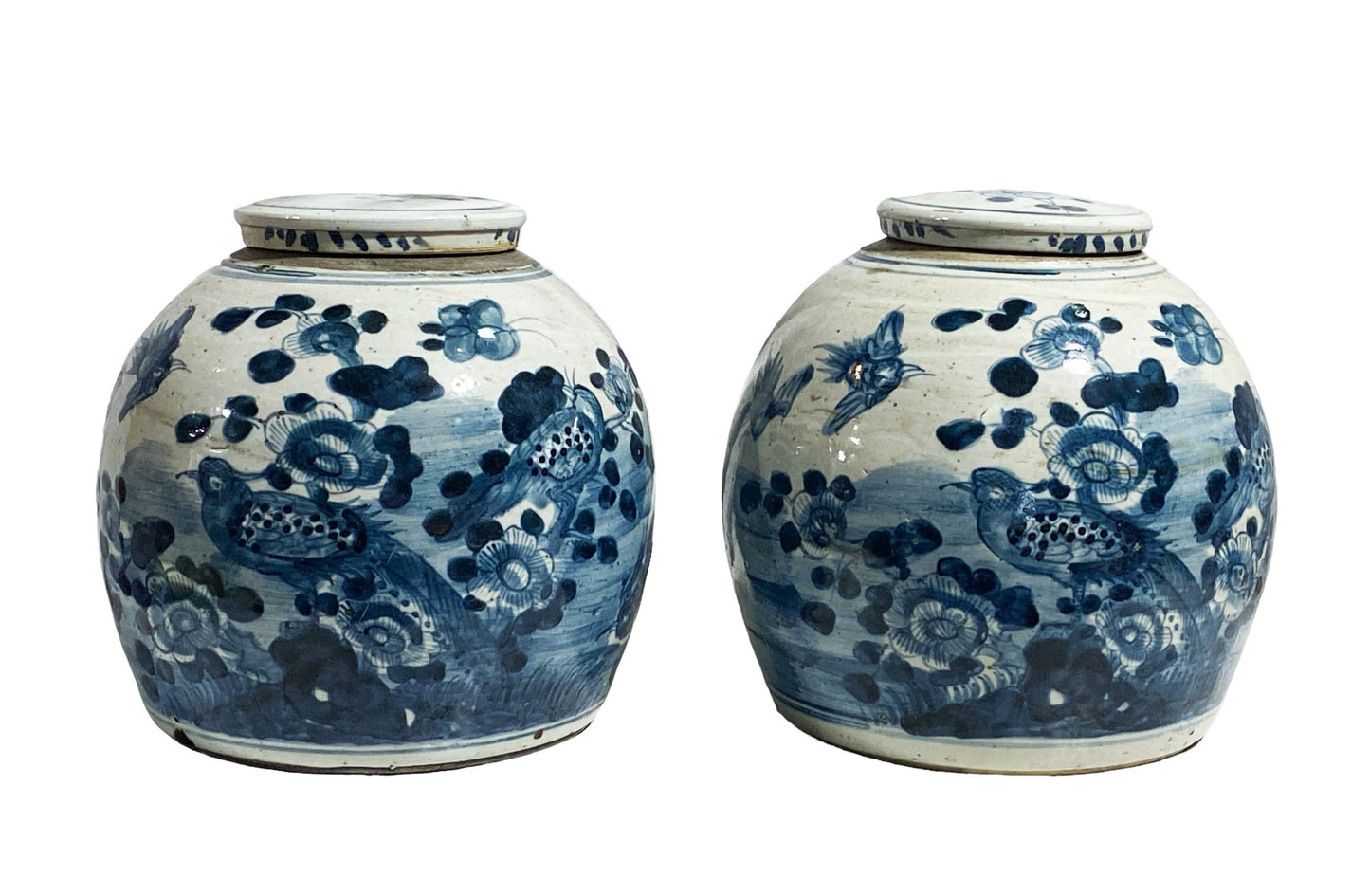 #6102 Chinoiserie Blue & White Porcelain Ginger Jars 11" H Set of Two