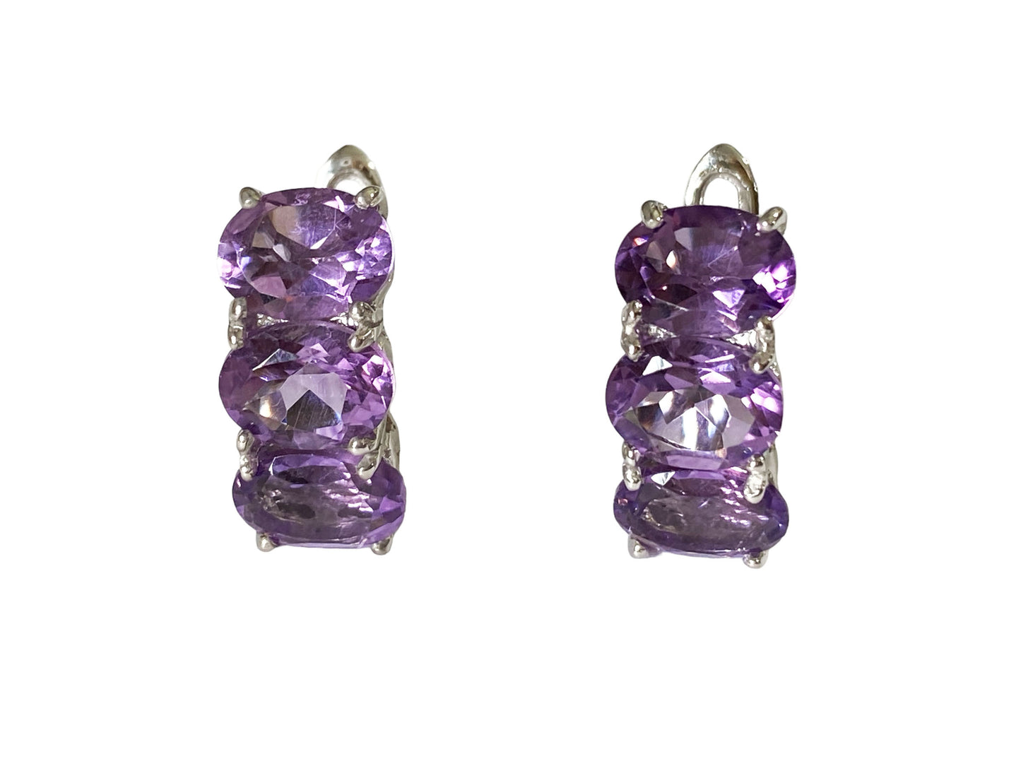 #7251 Sterling Silver  Earrings with Oval Brazilian Amethyst