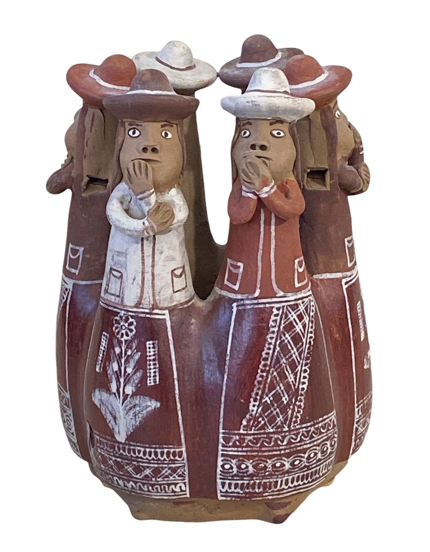 #6209 Peruvian Folk Art Circle of 6 Women Whistle Terra Cotta Pottery