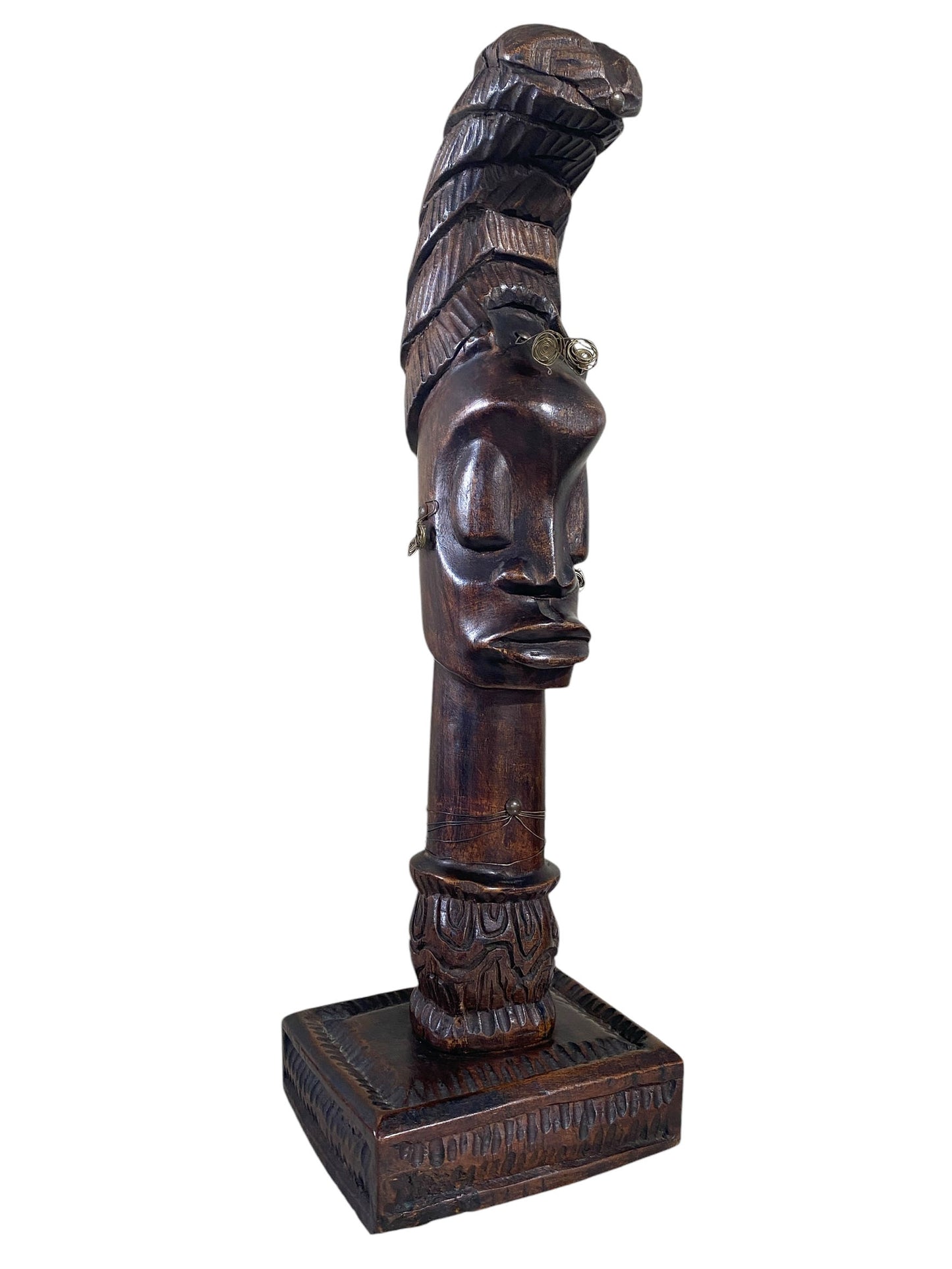 #6213 Vintage African Hand-carved sculpture of a Women Head 19" H on stand