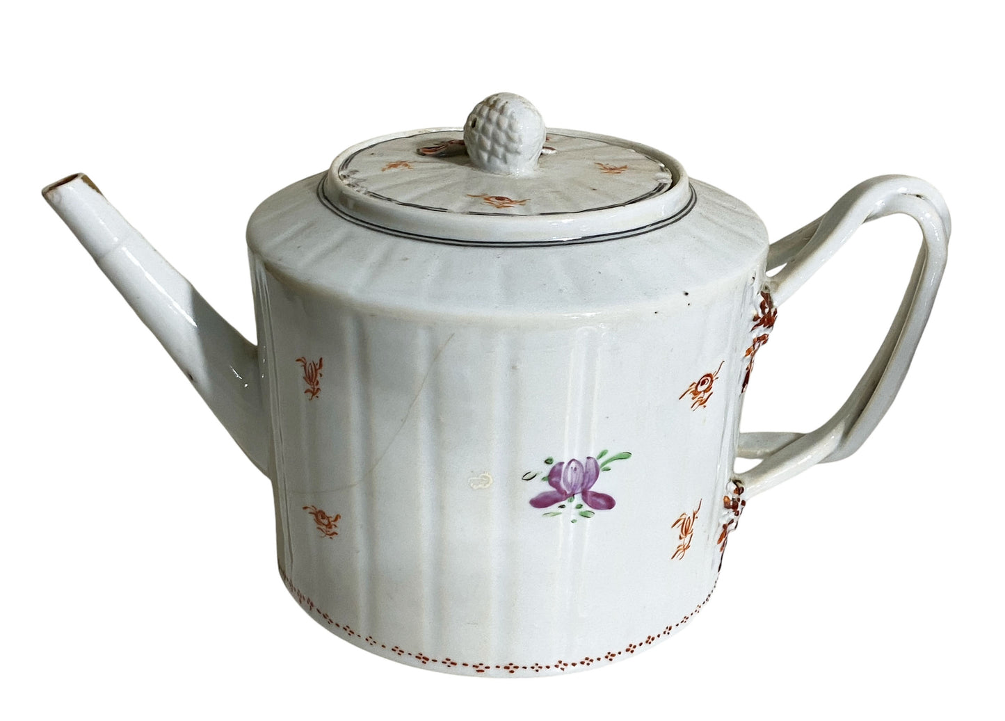 #5619 Lovely Chinese Export Porcelain Tea Pot Hand Painted Delicate Flowers c1800