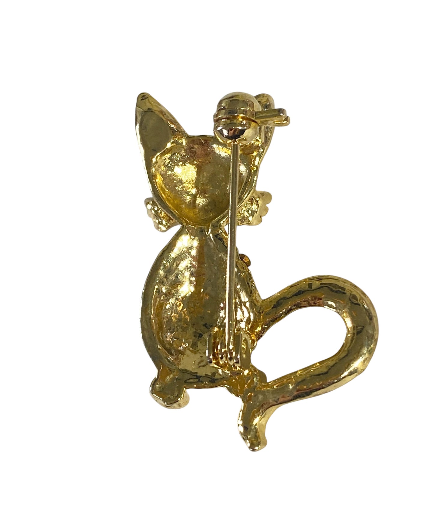 #6303 Vintage Pave clear Rhinestone Cat Brooch Gold Toned Costume Jewelry