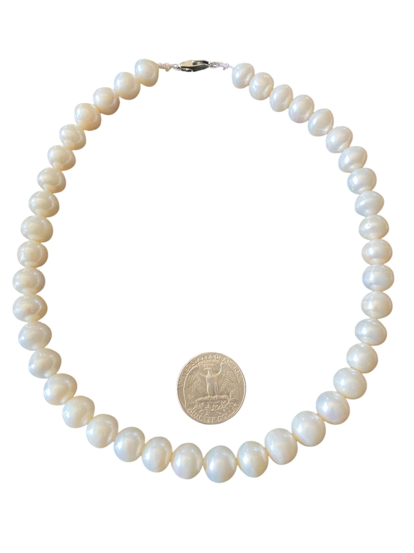 #6321 Genuine White Pearl Necklace Cultured Freshwater 17" long