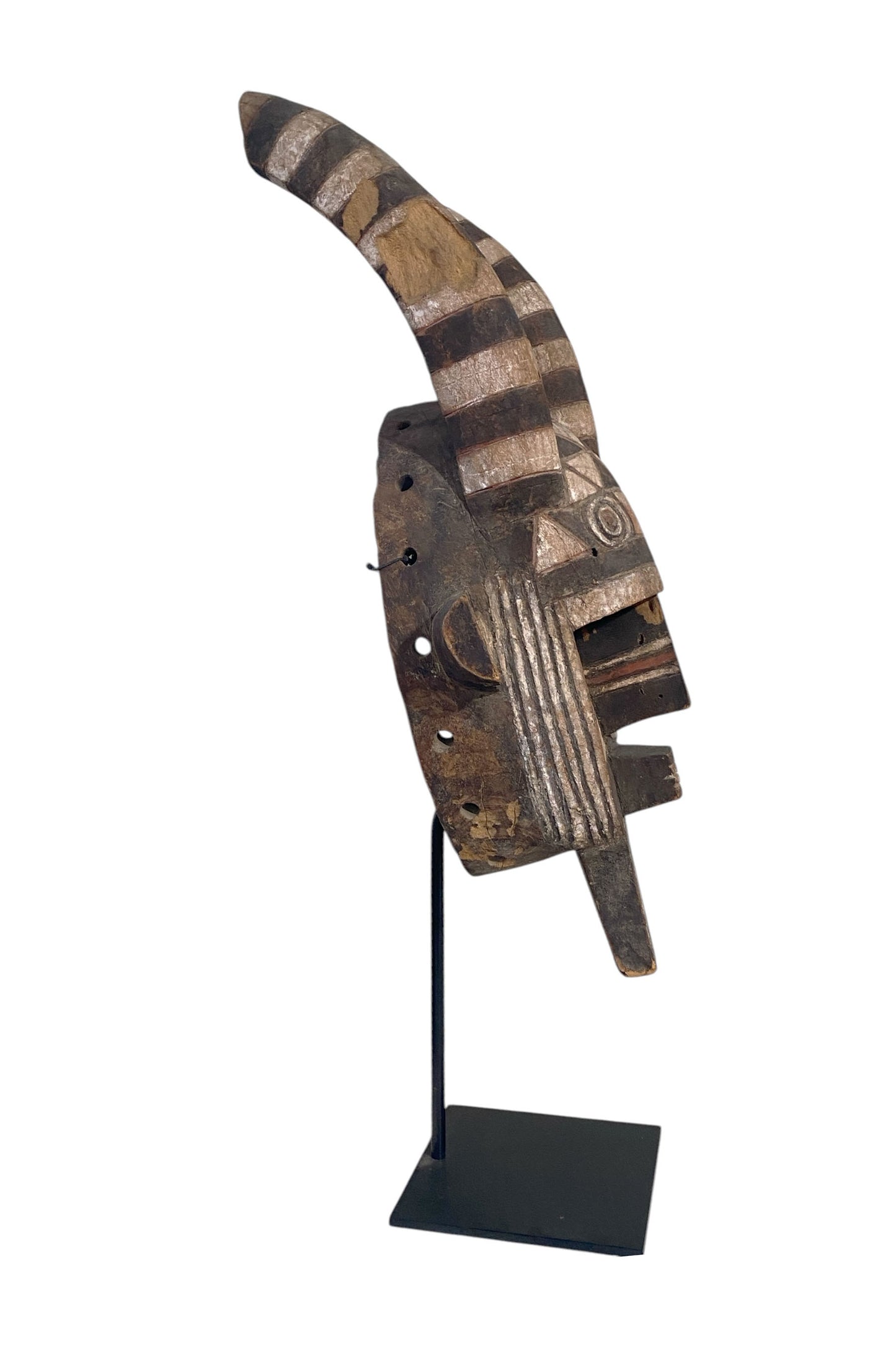 #766 Rare African Old Bobo Mask Helmet Burkina Faso 26.25" H w/ stand
