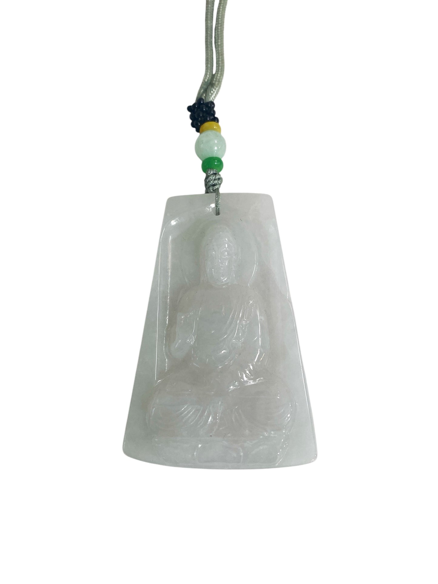 #347 Vintage Jadeite Jade Carved Wealth Pendant w/ Lord Buddha