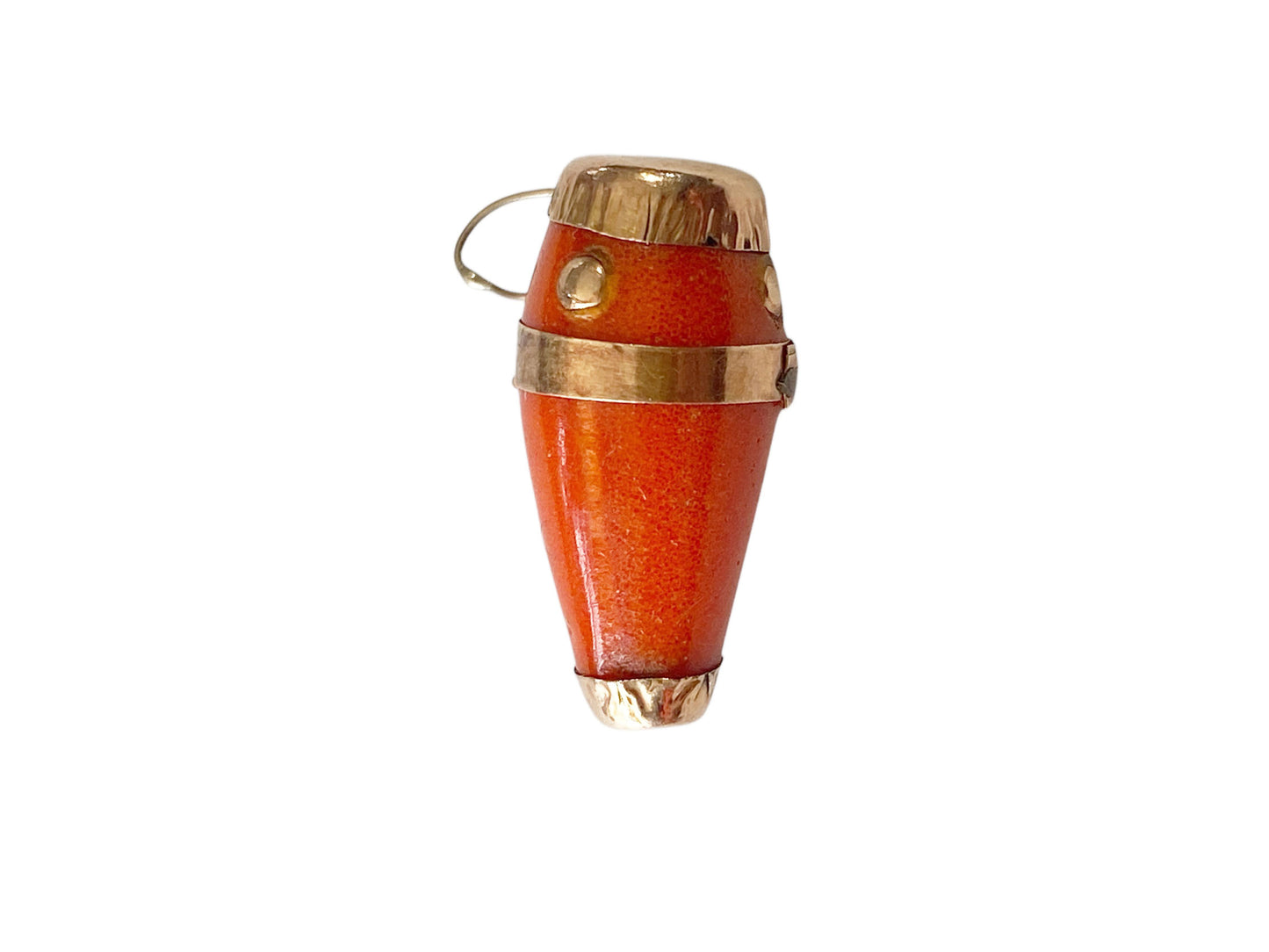 #6395 Vintage 14K gold and Bakelite Coral Good Luck Charm Pendant