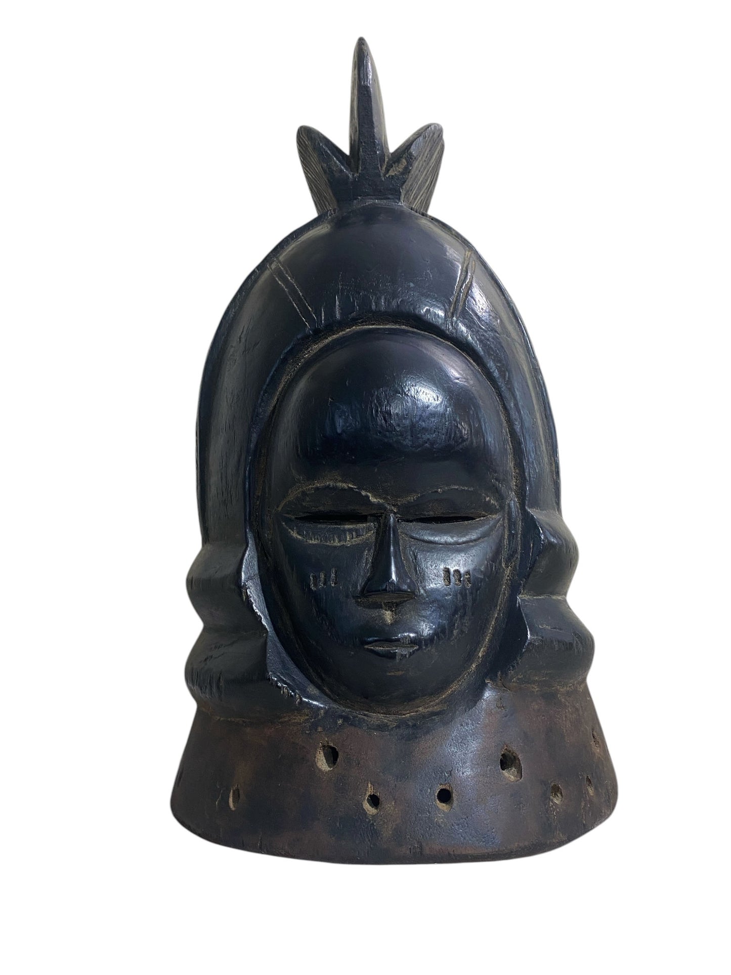 #6569 Mende Helmet Mask Sowei Sande Society Liberia 18.5" H